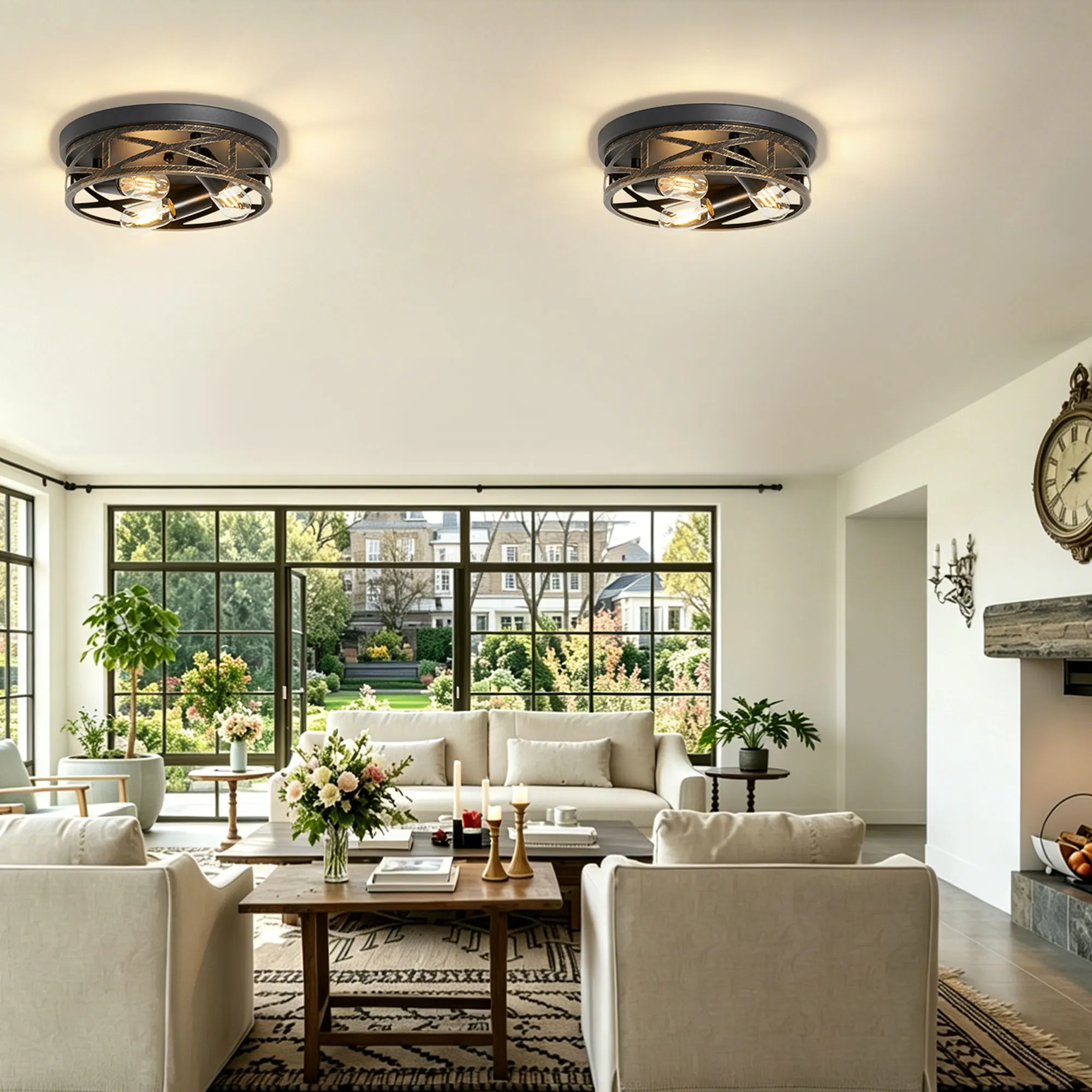 Industrial 3-Light Flush Mount Ceiling Light, 12.6 in (2-Pack), image 2 of 11