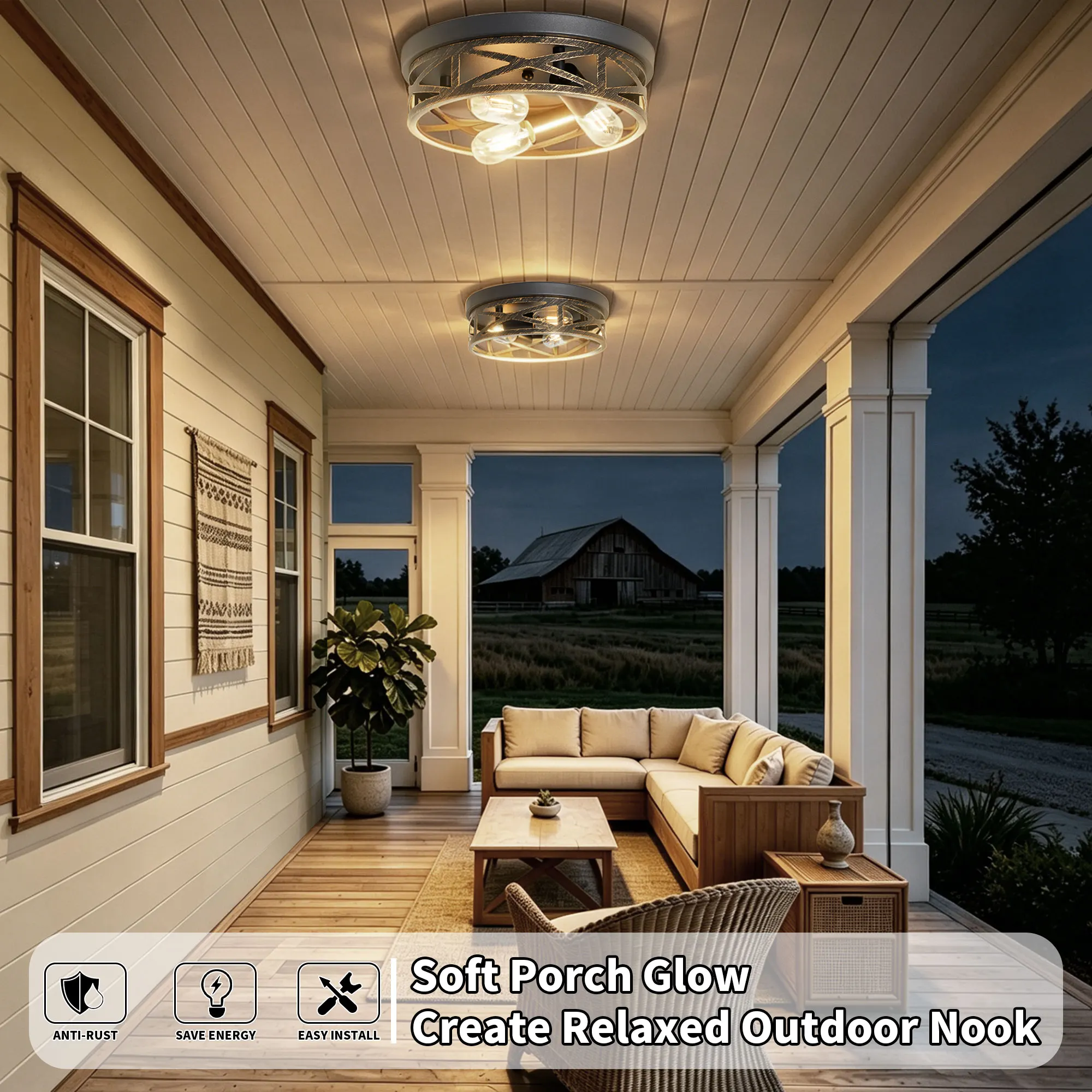 Industrial 3-Light Flush Mount Ceiling Light, 12.6 in (2-Pack), image 4 of 11