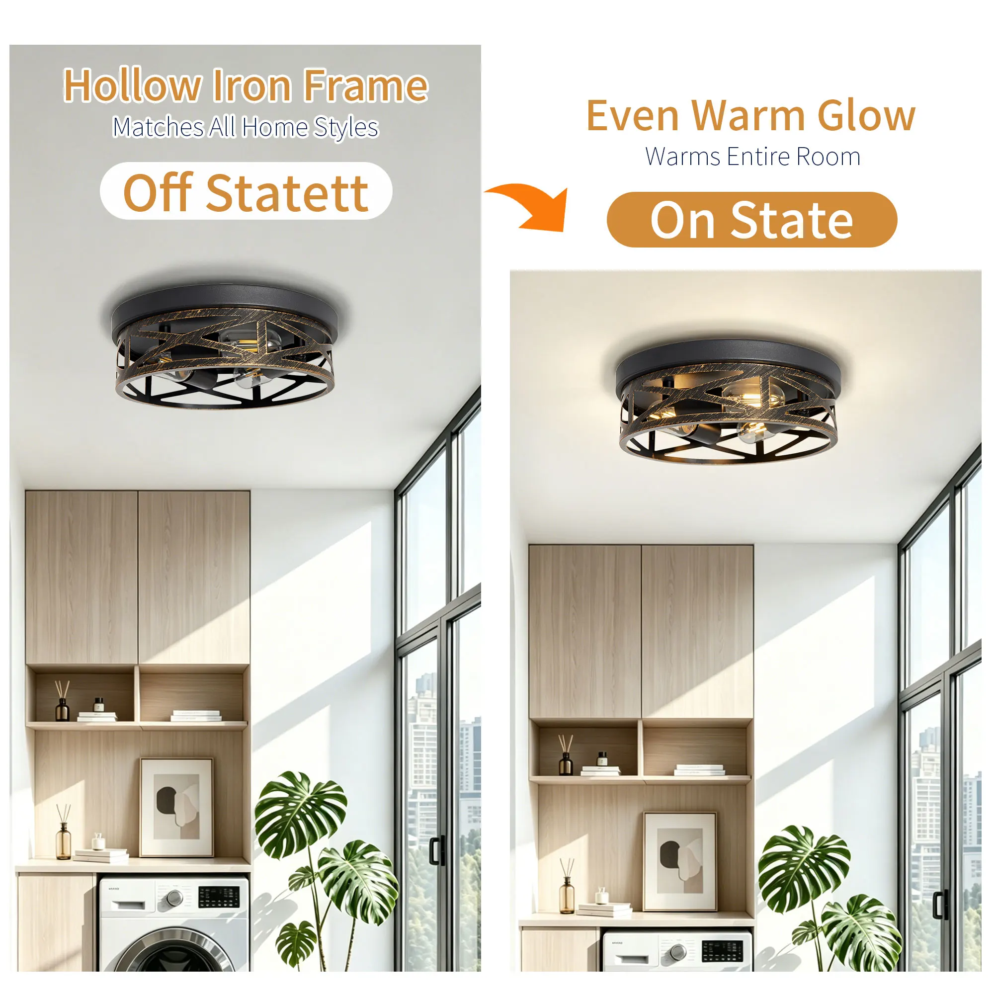 Industrial 3-Light Flush Mount Ceiling Light, 12.6 in (2-Pack), image 11 of 11