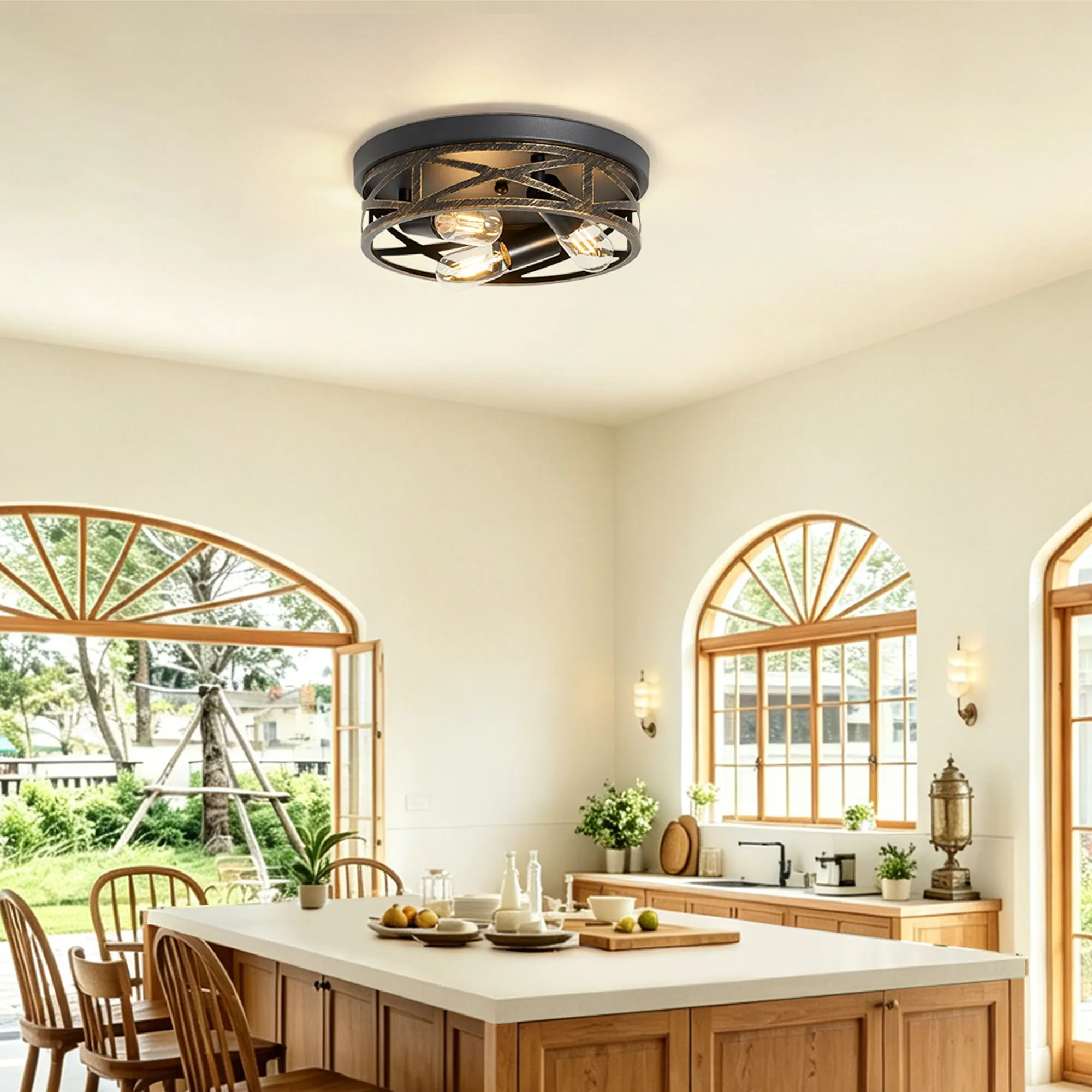 Industrial 3-Light Flush Mount Ceiling Light, 12.6 in (2-Pack), image 6 of 11