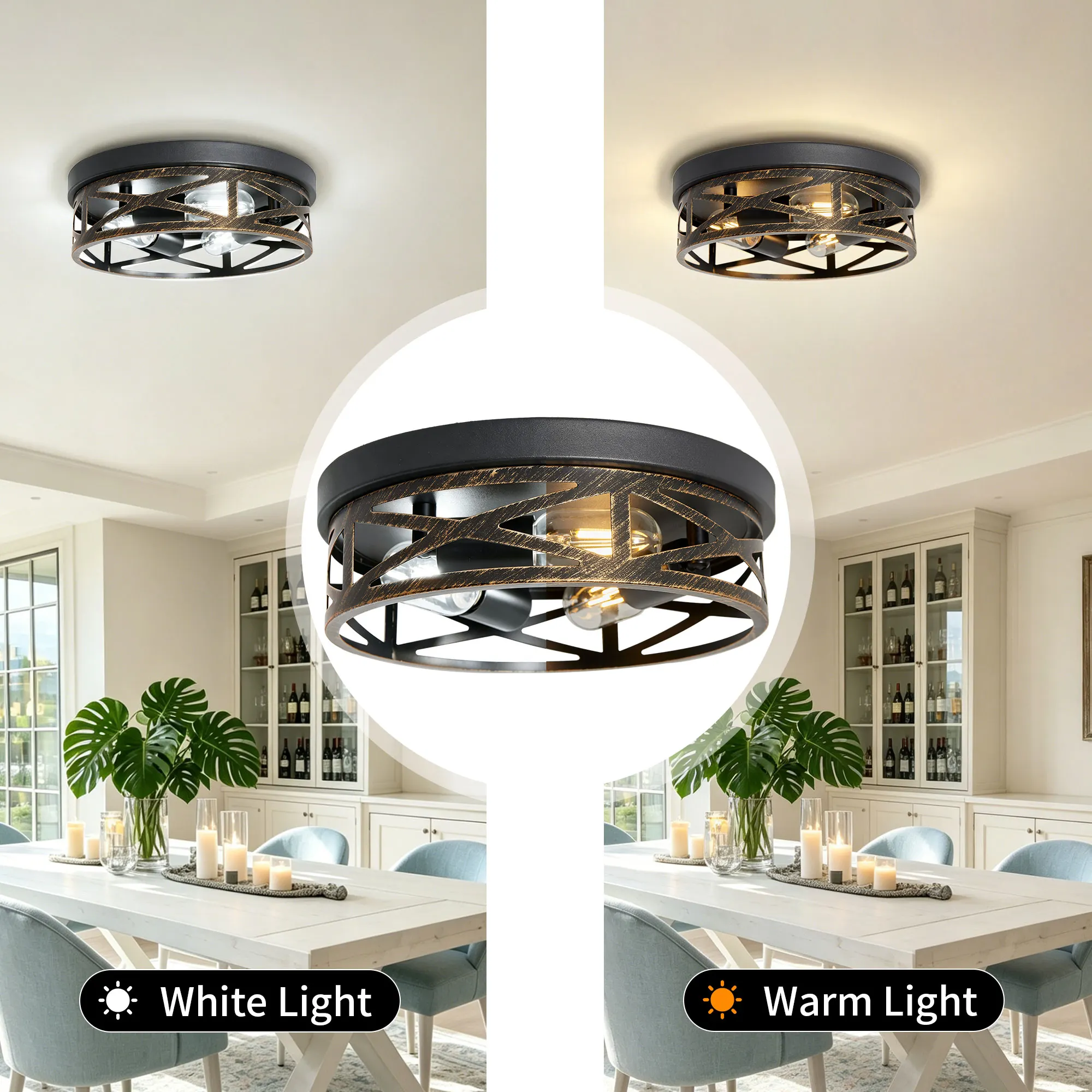 Industrial 3-Light Flush Mount Ceiling Light, 12.6 in (2-Pack), image 8 of 11