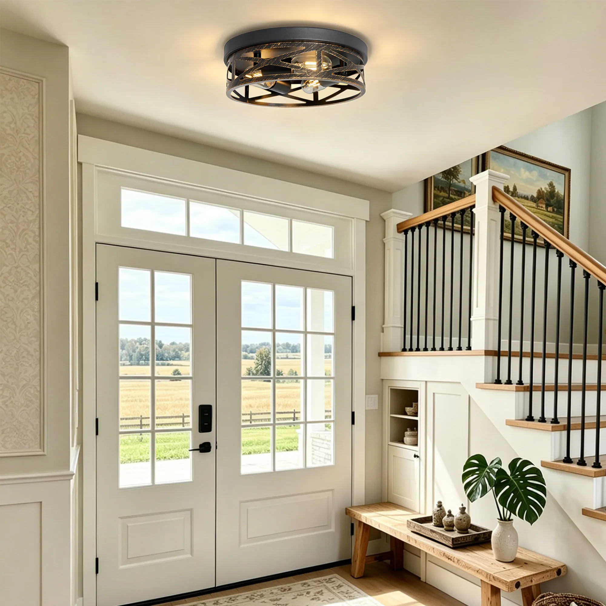 Industrial 3-Light Flush Mount Ceiling Light, 12.6 in (2-Pack), image 9 of 11