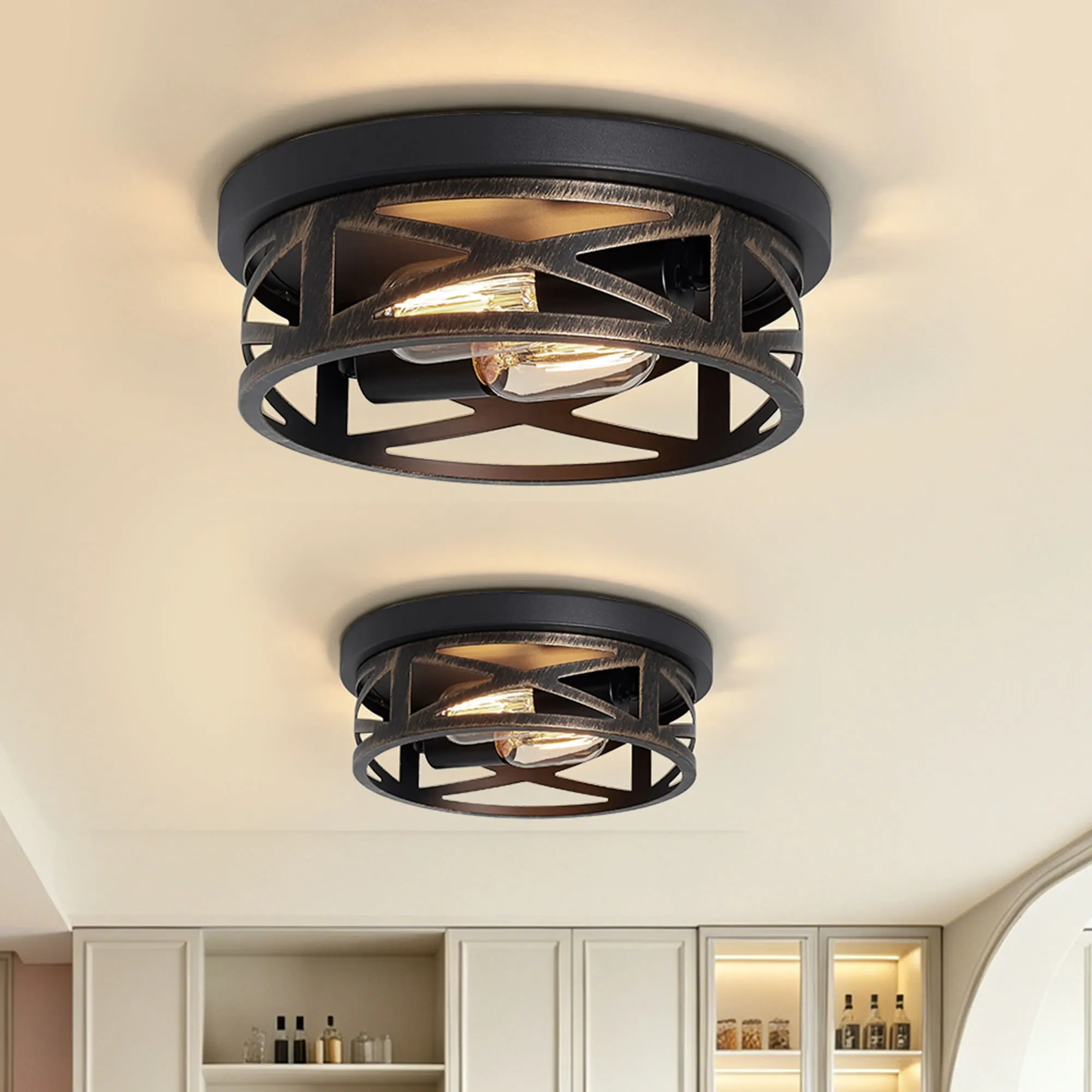 Industrial 2-Light Flush Mount Ceiling Light, 10.8 in (2-Pack)
