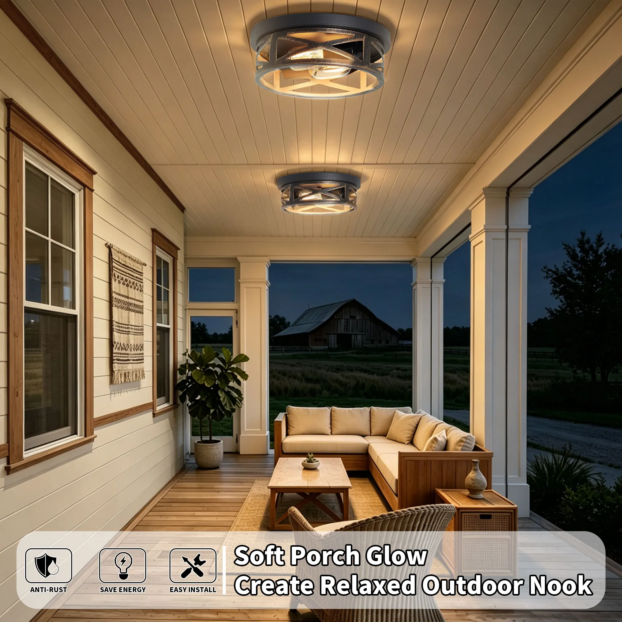 Industrial 2-Light Flush Mount Ceiling Light, 10.8 in (2-Pack), image 4 of 11