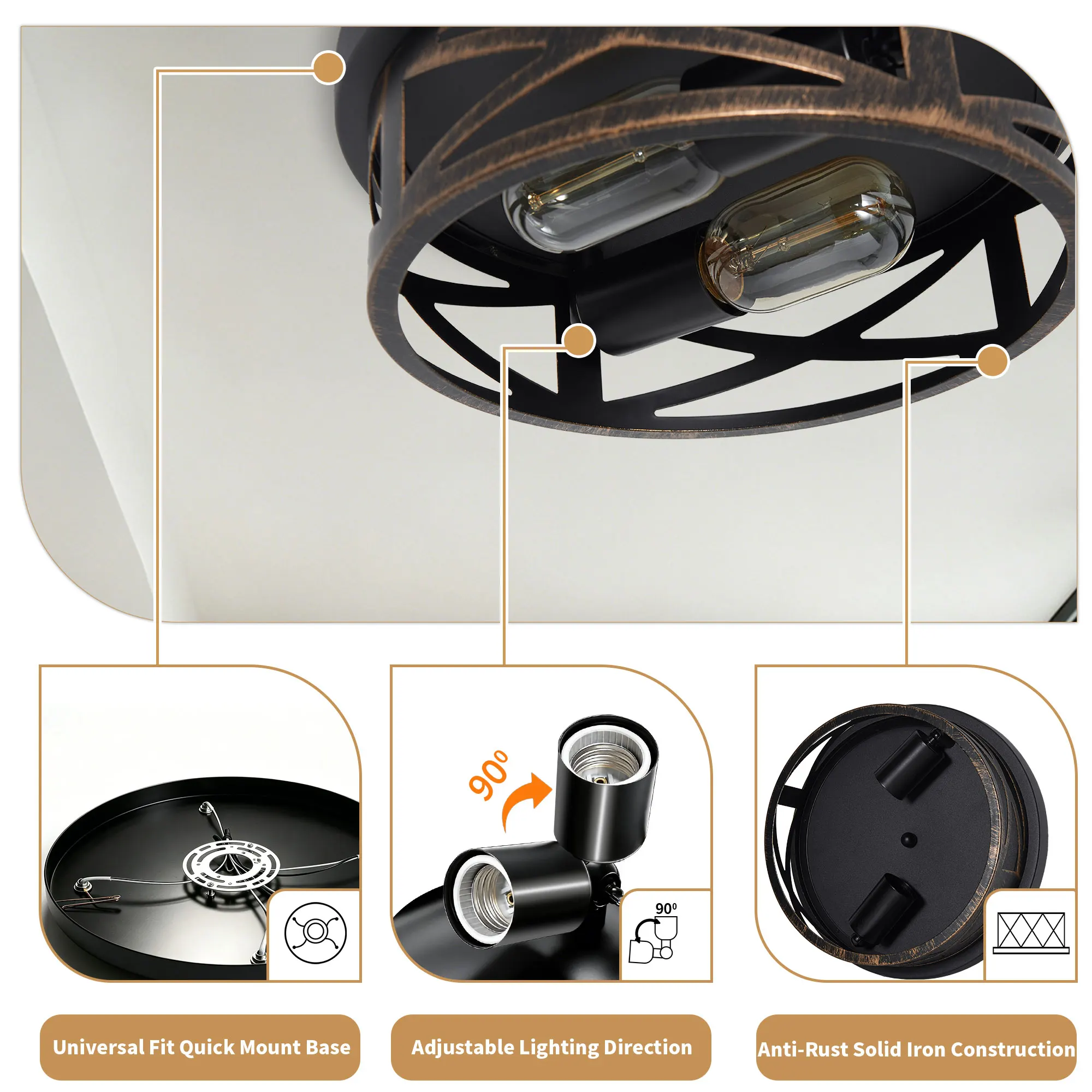Industrial 2-Light Flush Mount Ceiling Light, 10.8 in (2-Pack), image 6 of 11