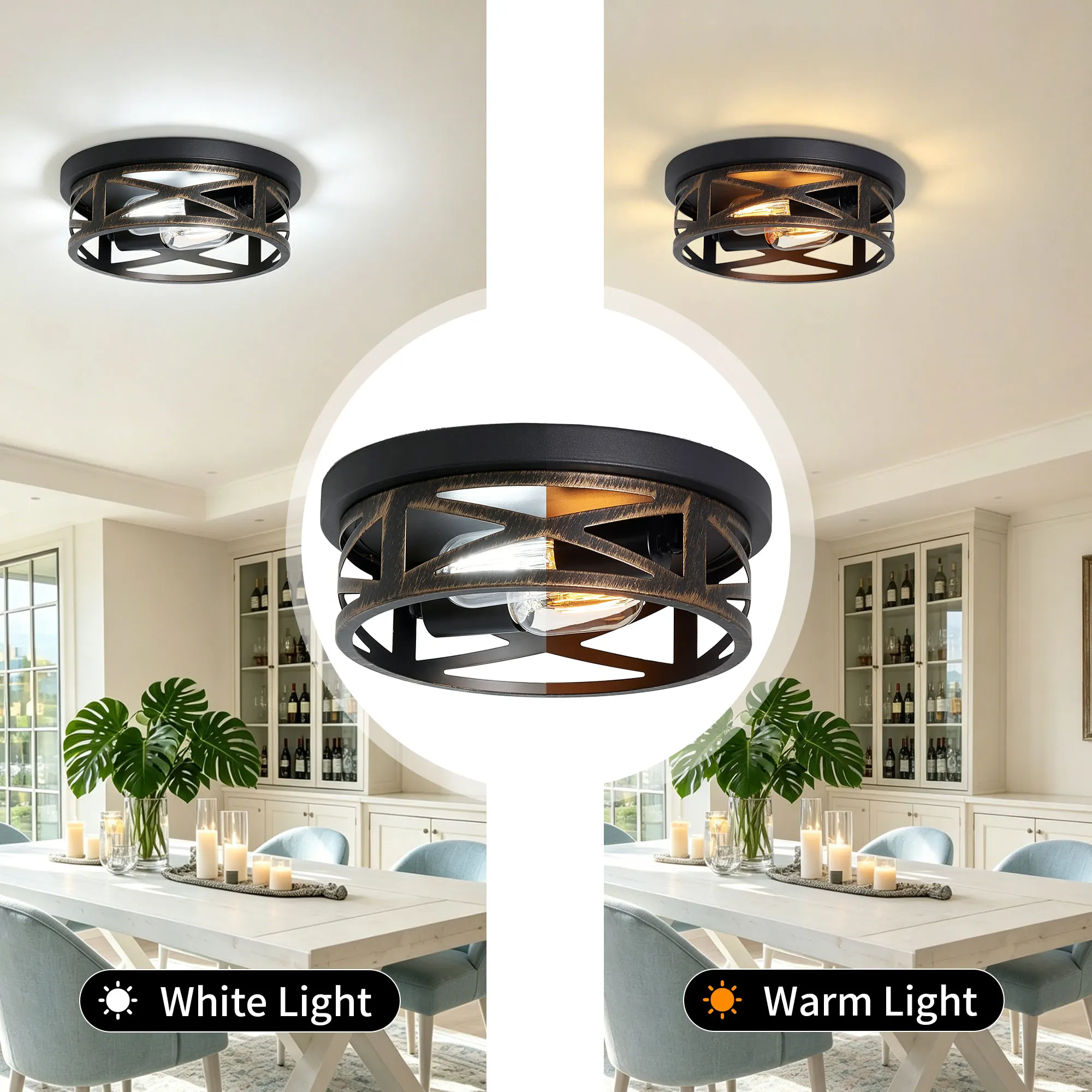 Industrial 2-Light Flush Mount Ceiling Light, 10.8 in (2-Pack), image 7 of 11