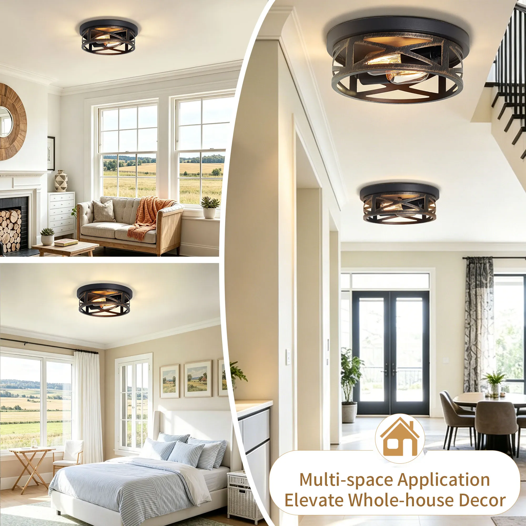 Industrial 2-Light Flush Mount Ceiling Light, 10.8 in (2-Pack), image 8 of 11
