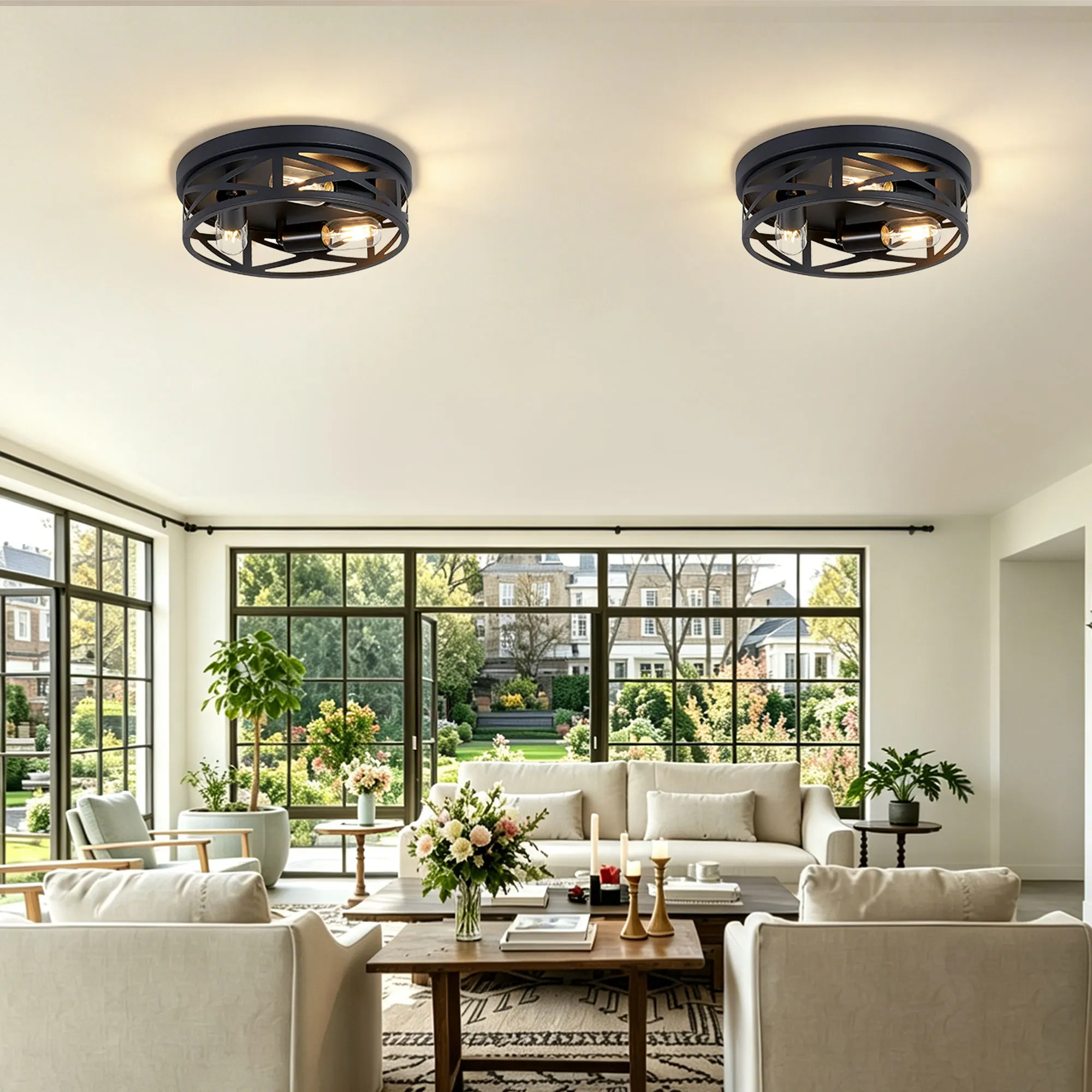 Industrial 3-Light Flush Mount Ceiling Light, 12.6 in (2-Pack), image 2 of 11