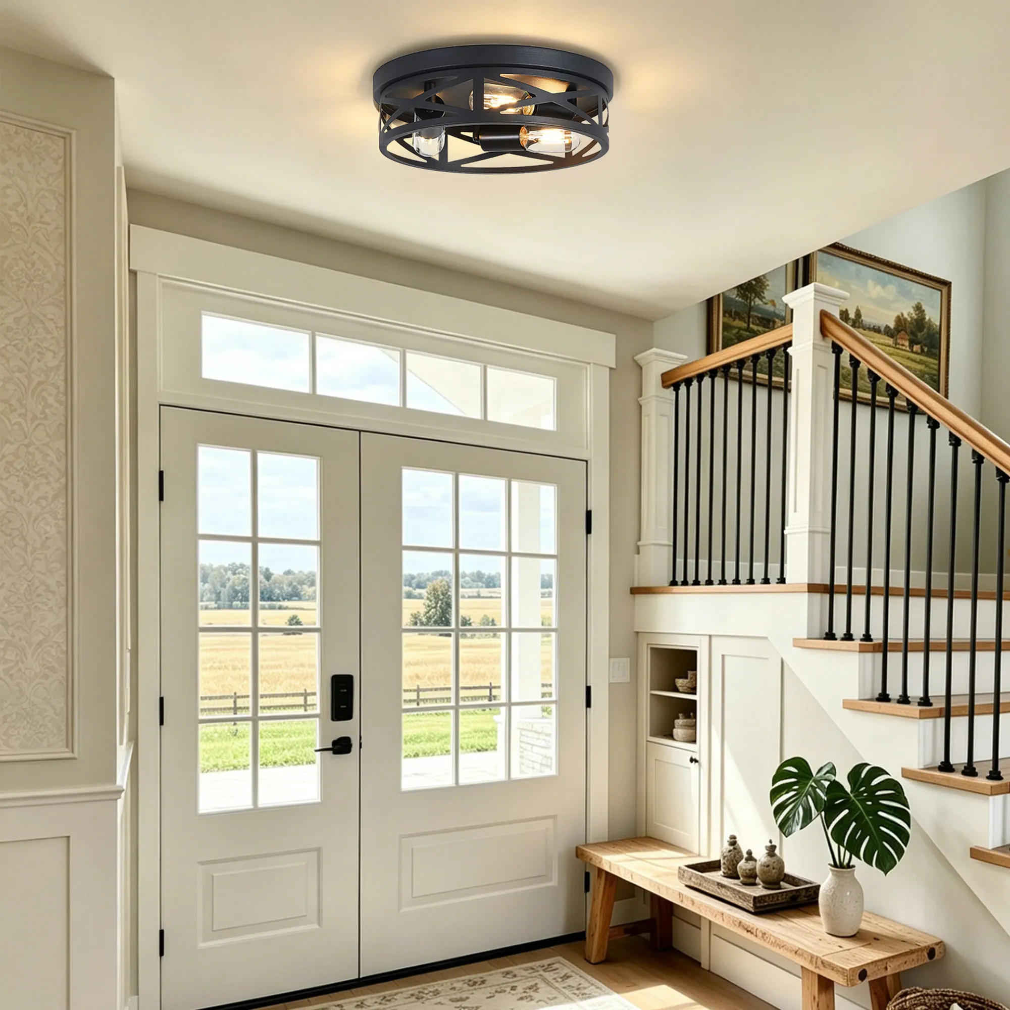 Industrial 3-Light Flush Mount Ceiling Light, 12.6 in (2-Pack), image 4 of 11
