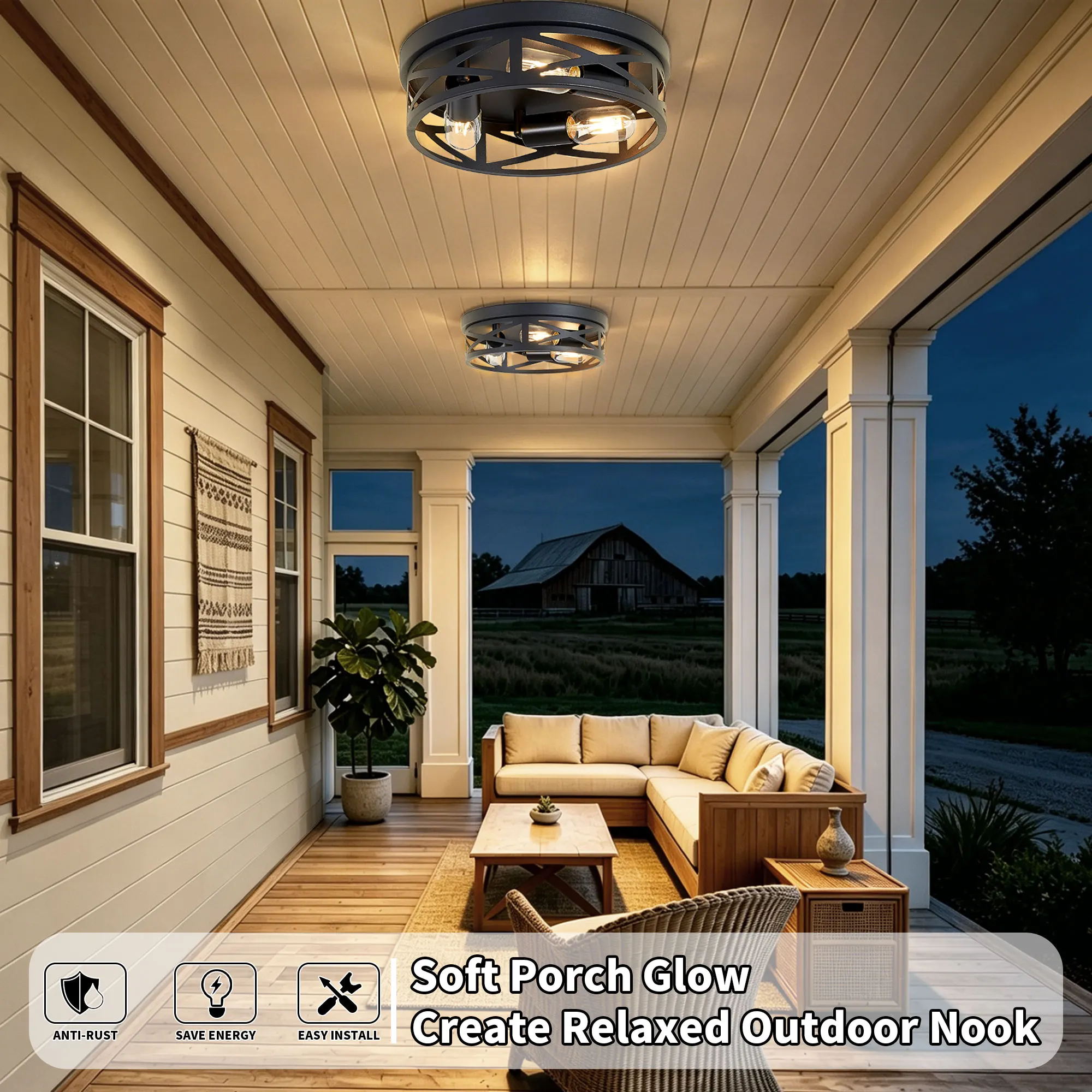 Industrial 3-Light Flush Mount Ceiling Light, 12.6 in (2-Pack), image 5 of 11
