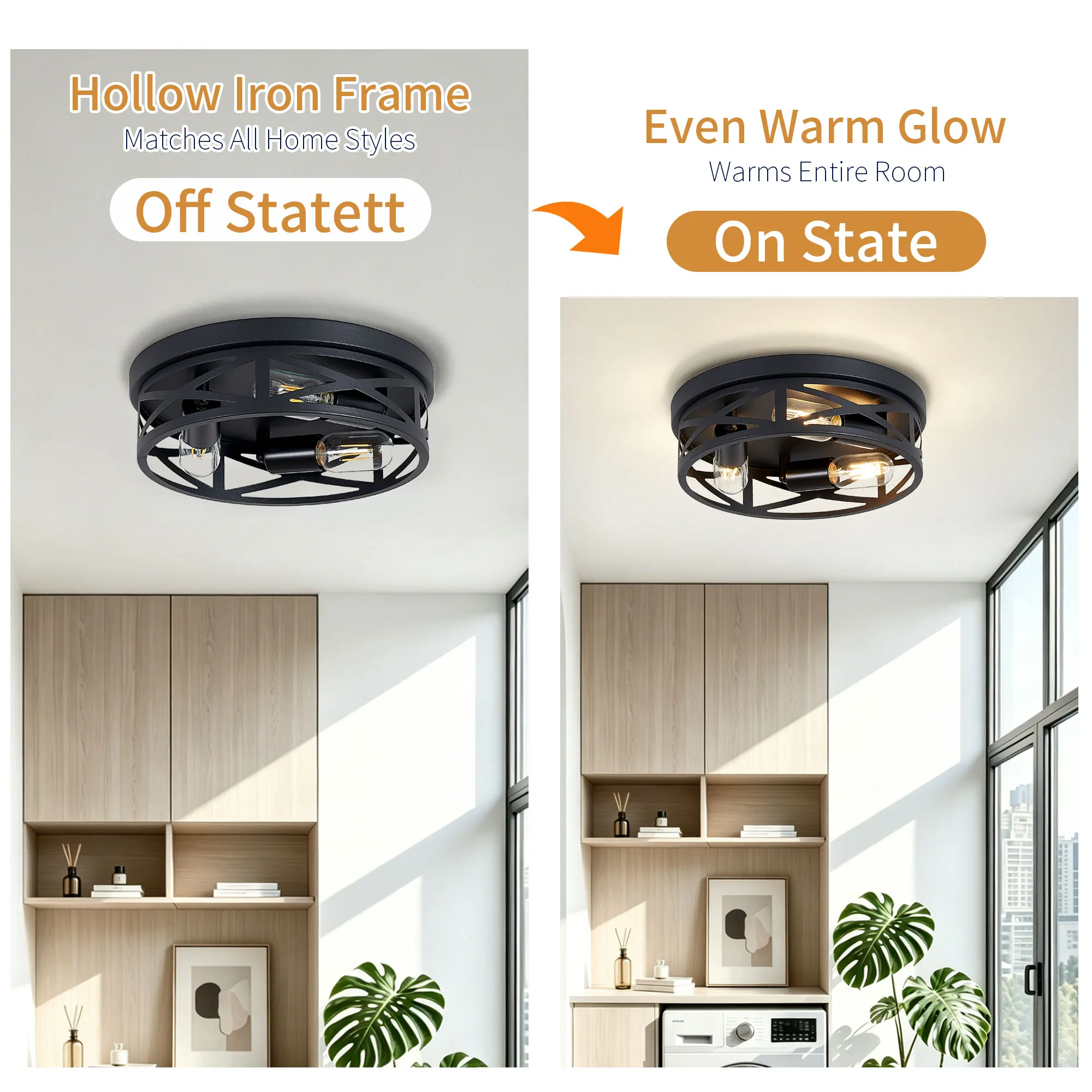 Industrial 3-Light Flush Mount Ceiling Light, 12.6 in (2-Pack), image 11 of 11