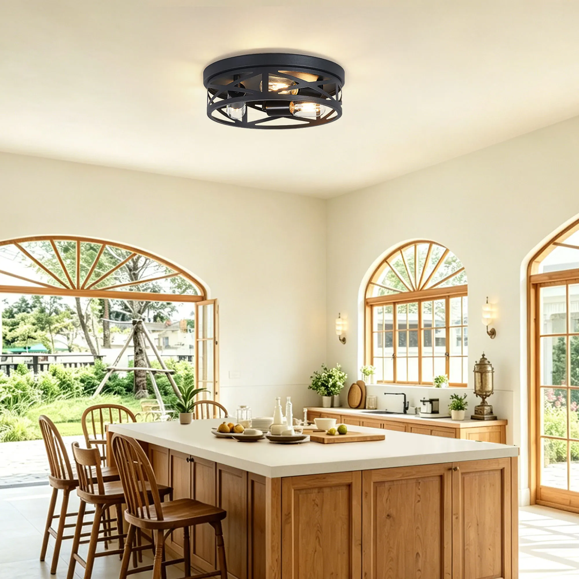 Industrial 3-Light Flush Mount Ceiling Light, 12.6 in (2-Pack), image 6 of 11