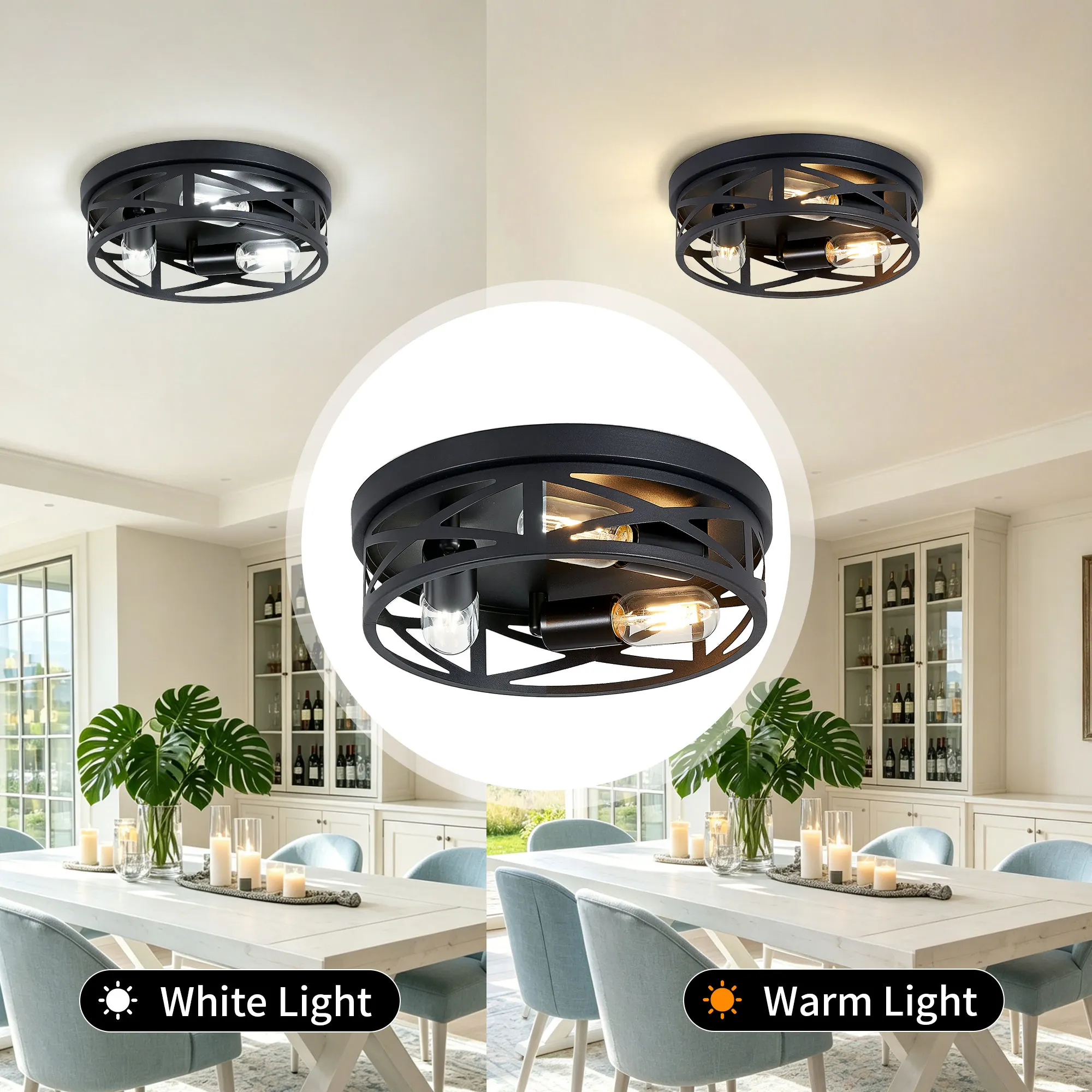 Industrial 3-Light Flush Mount Ceiling Light, 12.6 in (2-Pack), image 8 of 11