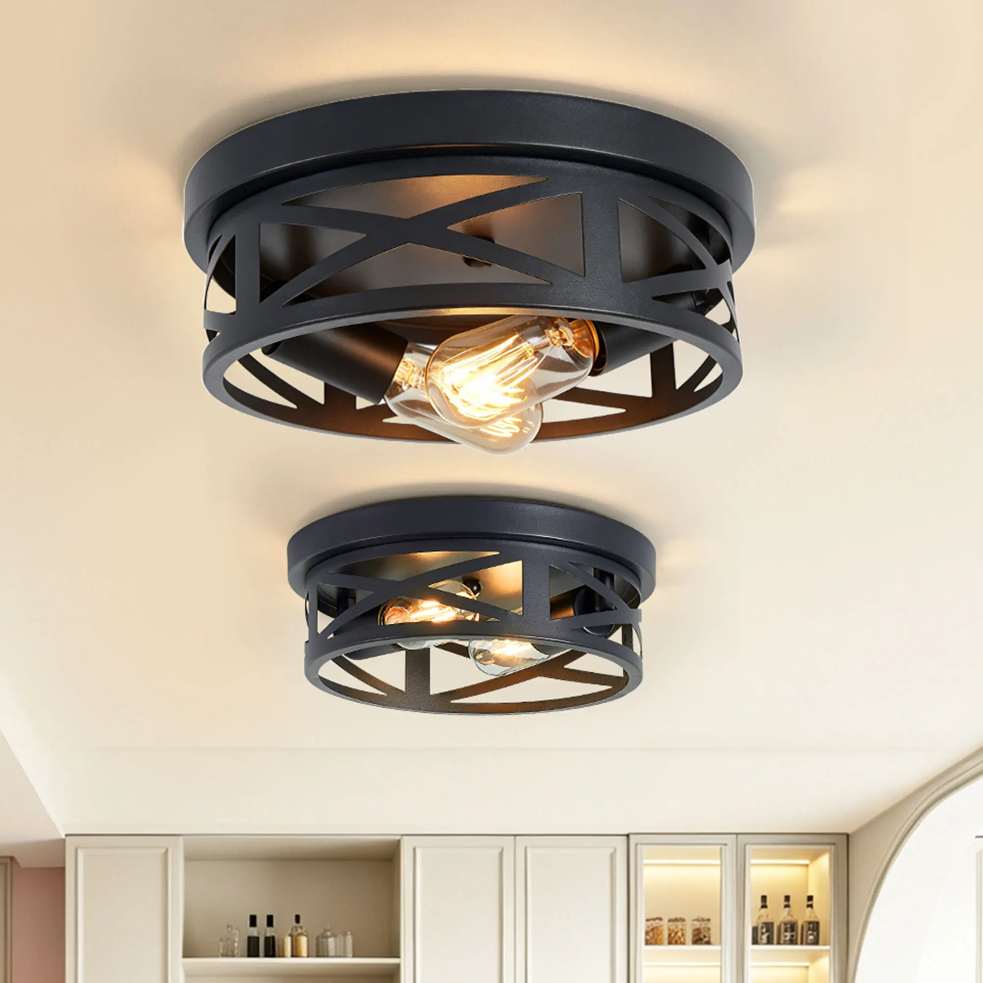 Industrial 2-Light Flush Mount Ceiling Light, 10.8 in (2-Pack)