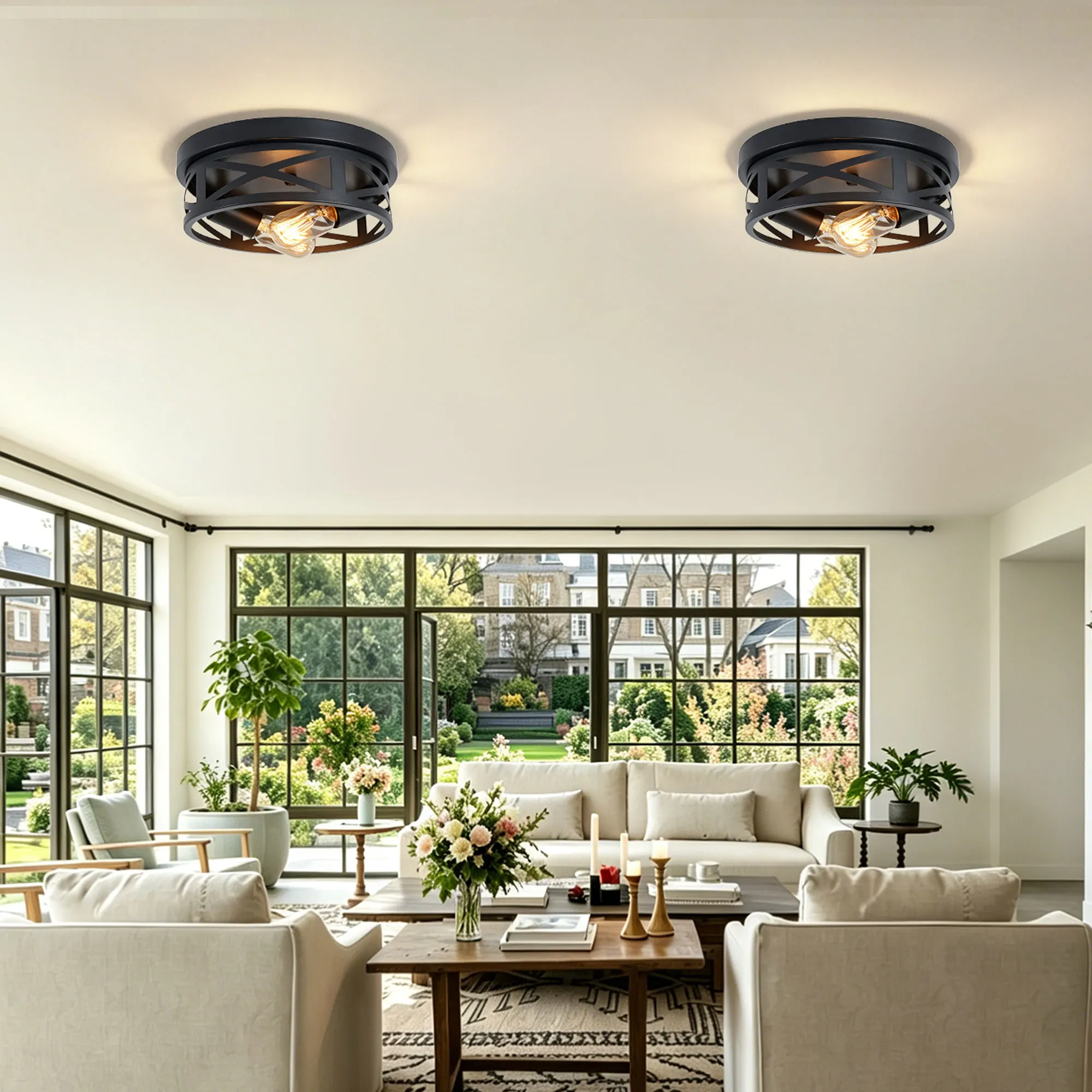 Industrial 2-Light Flush Mount Ceiling Light, 10.8 in (2-Pack), image 2 of 11