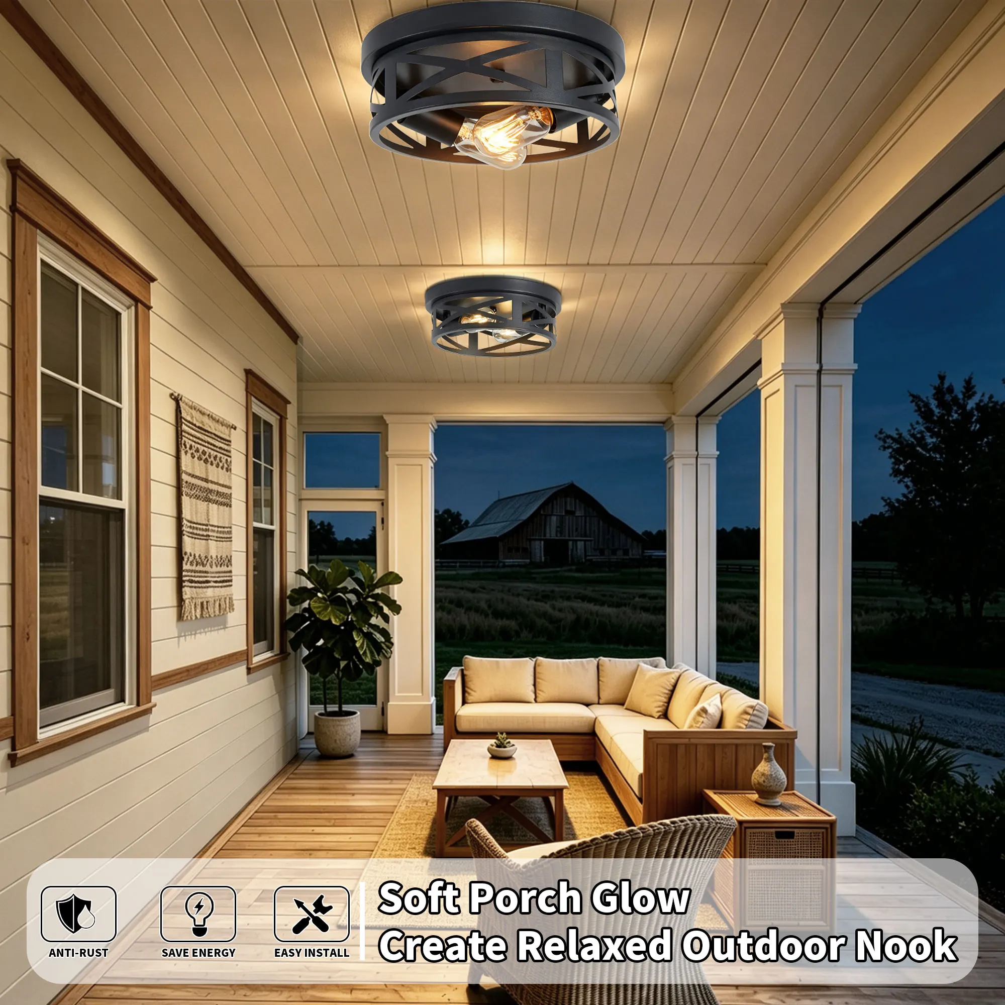 Industrial 2-Light Flush Mount Ceiling Light, 10.8 in (2-Pack), image 5 of 11