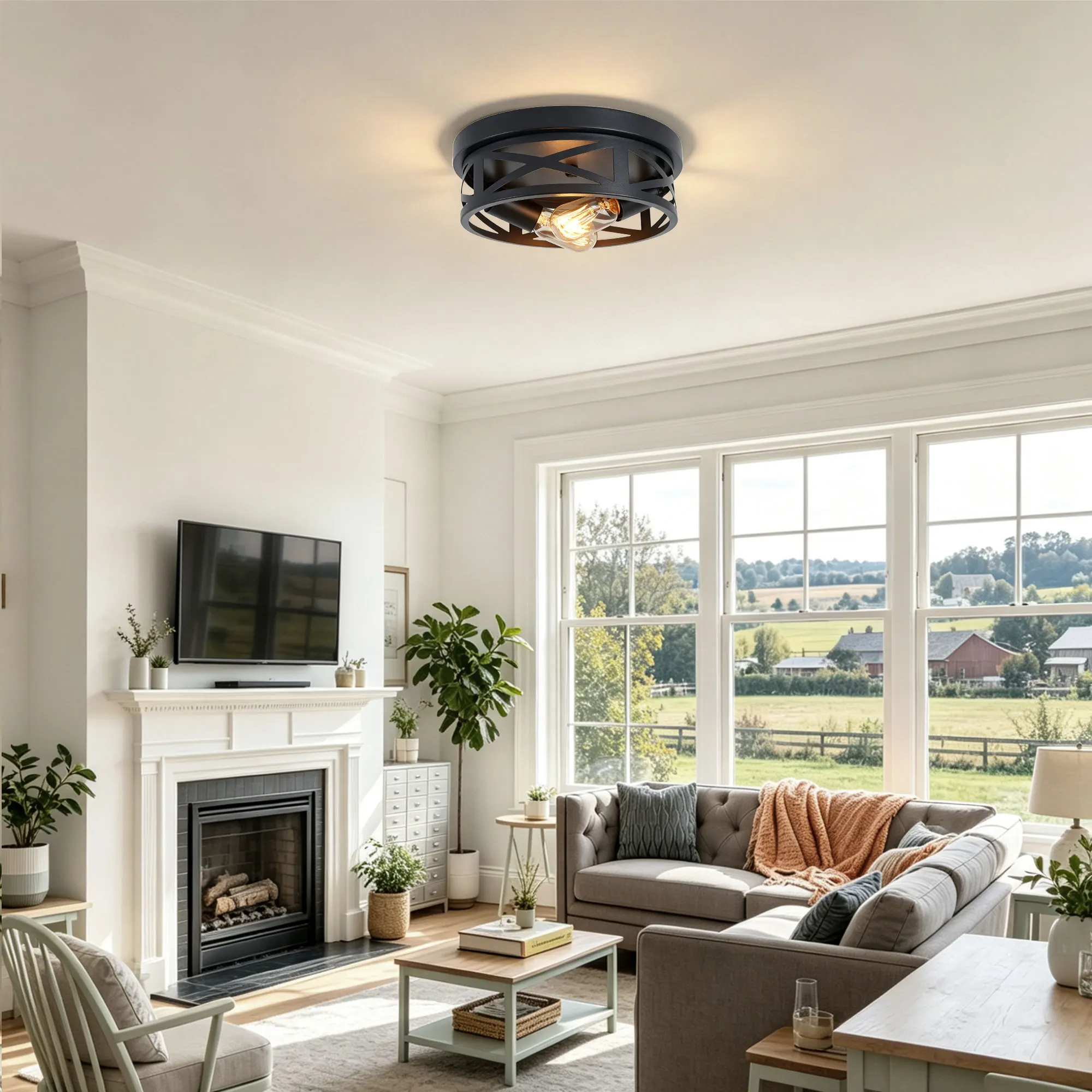 Industrial 2-Light Flush Mount Ceiling Light, 10.8 in (2-Pack), image 6 of 11