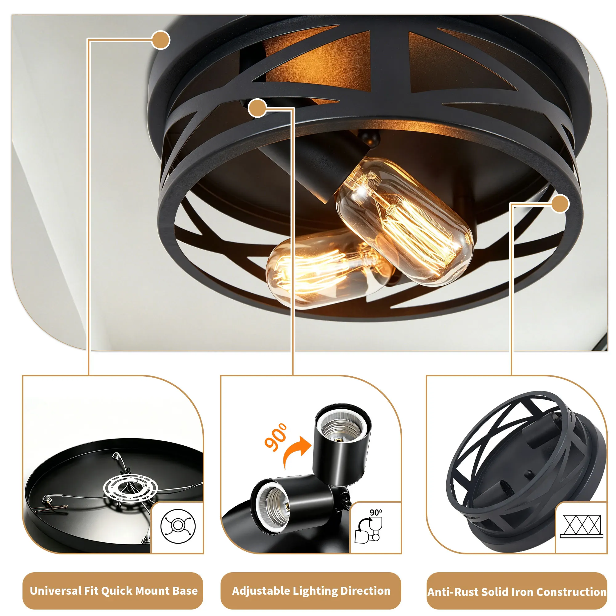 Industrial 2-Light Flush Mount Ceiling Light, 10.8 in (2-Pack), image 7 of 11