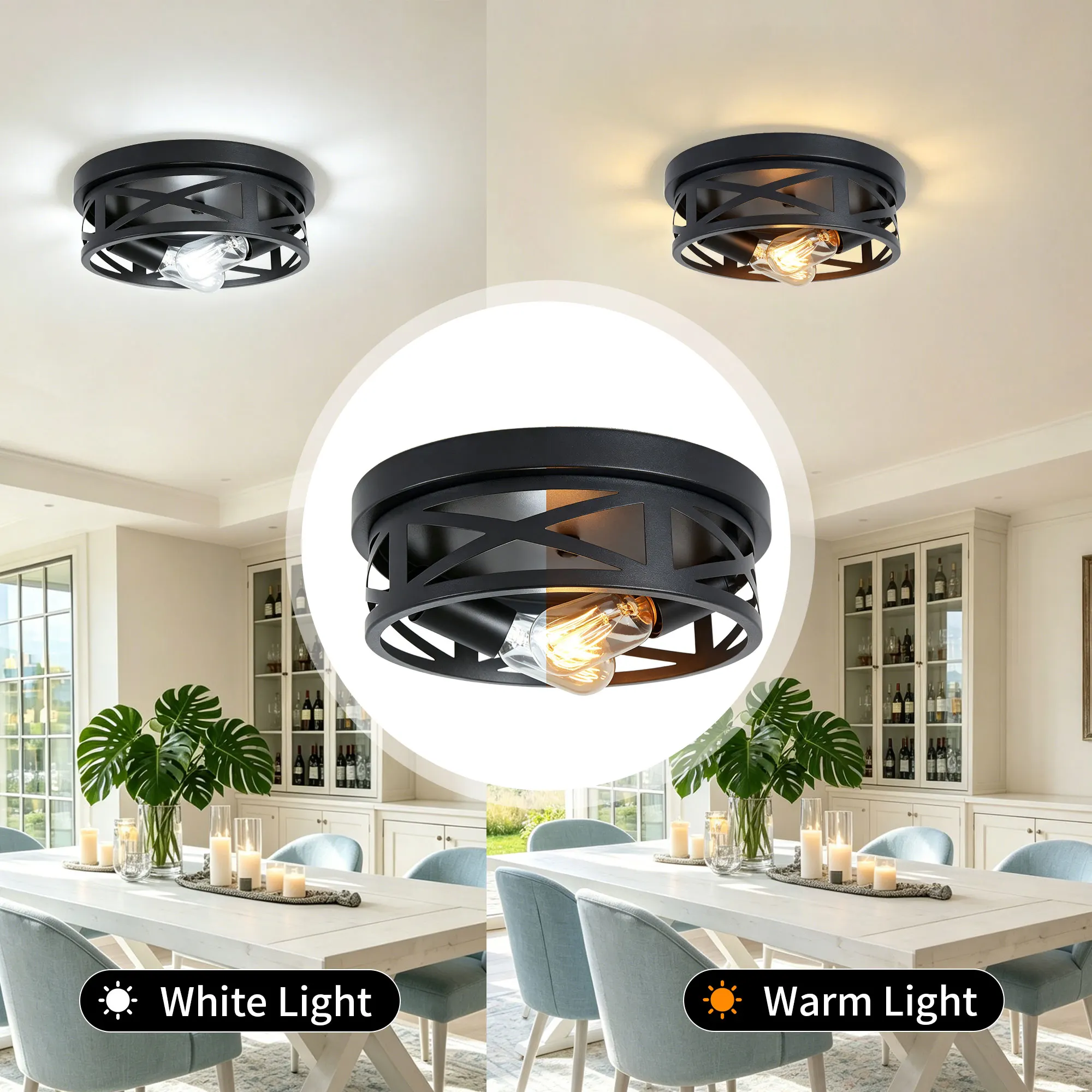 Industrial 2-Light Flush Mount Ceiling Light, 10.8 in (2-Pack), image 8 of 11