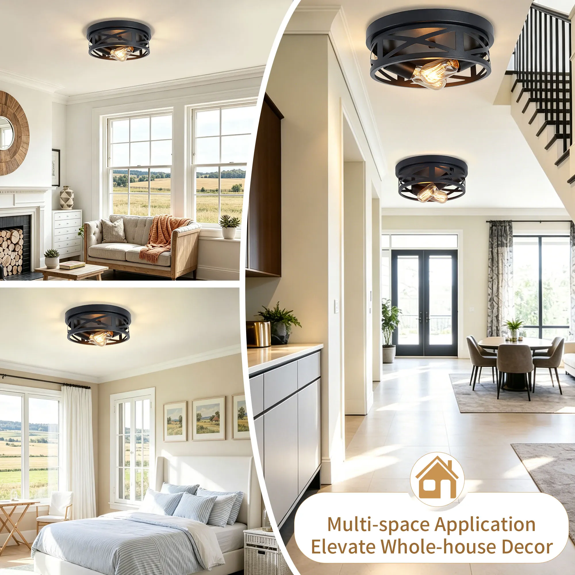 Industrial 2-Light Flush Mount Ceiling Light, 10.8 in (2-Pack), image 9 of 11