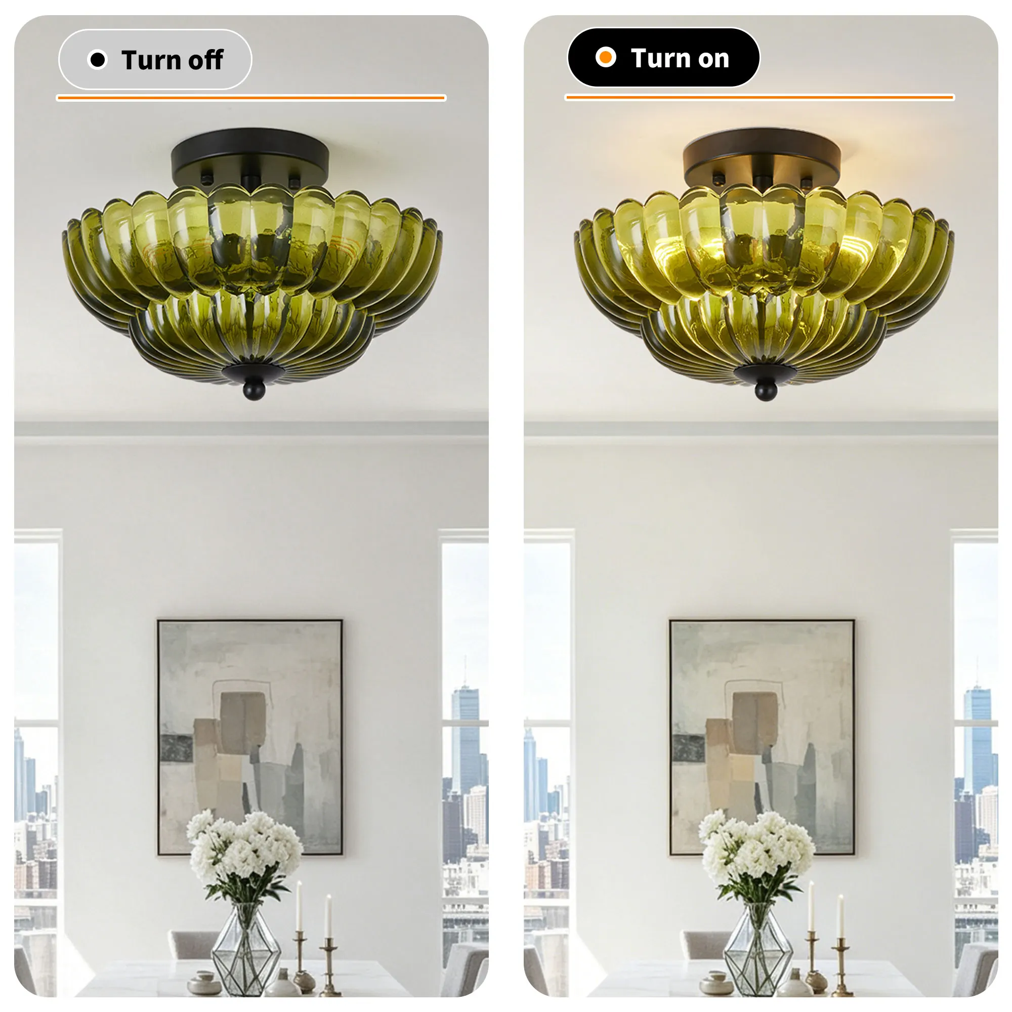 Vintage 3-Light Glass Semi-Flush Mount Ceiling Light, 11.8 in, image 8 of 10