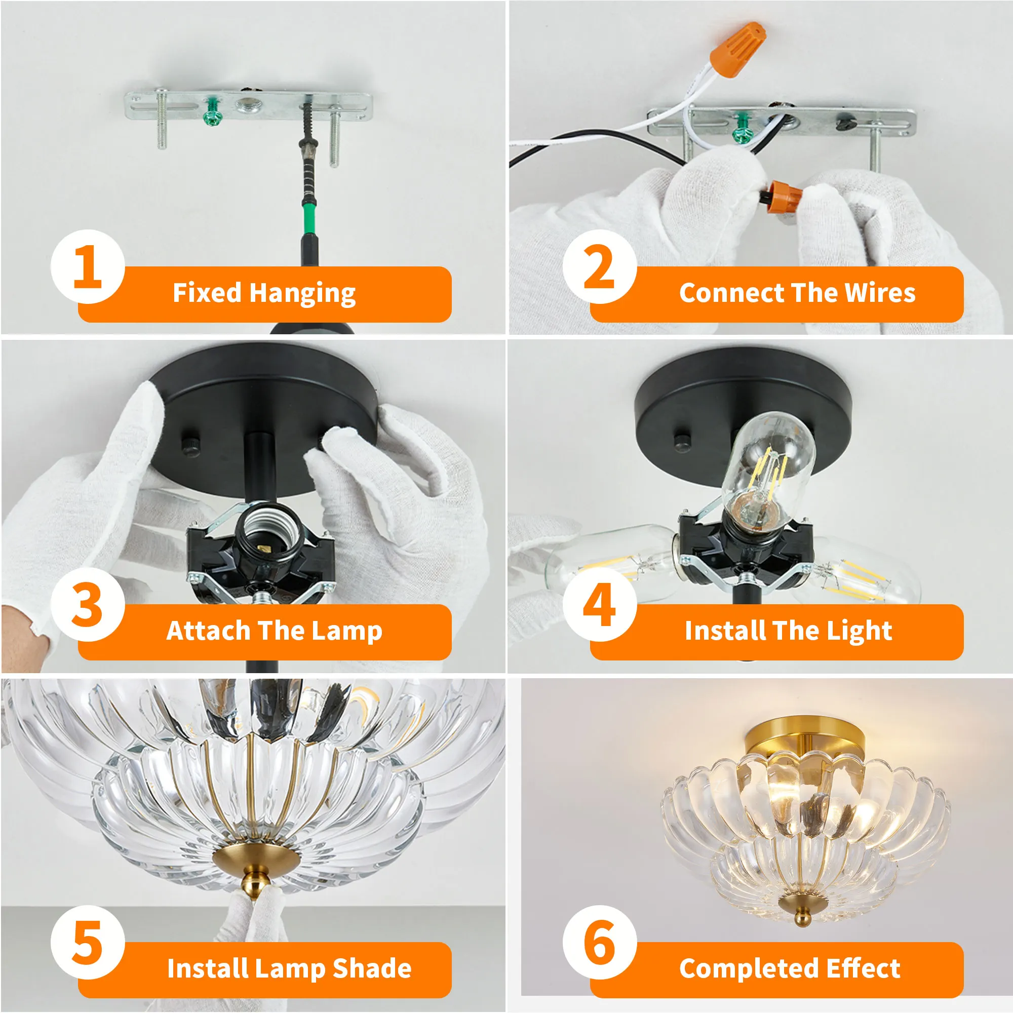 Vintage 3-Light Glass Semi-Flush Mount Ceiling Light, 11.8 in, image 9 of 11