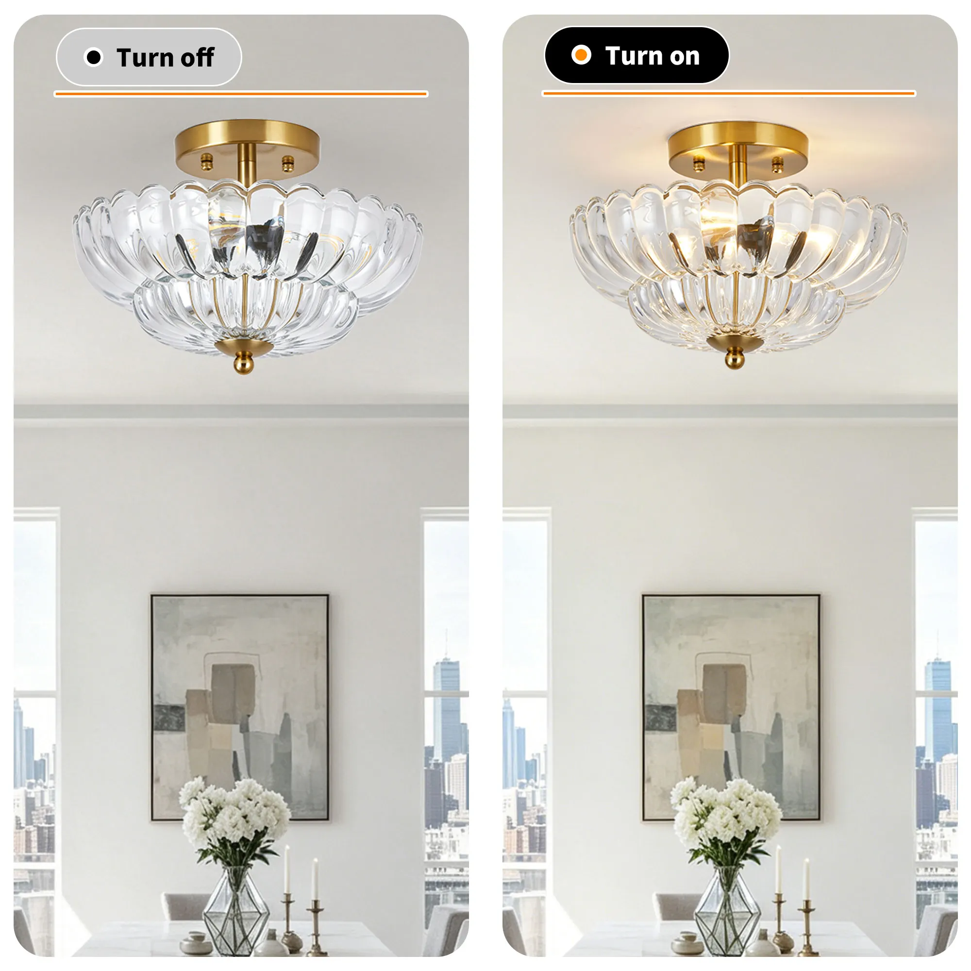 Vintage 3-Light Glass Semi-Flush Mount Ceiling Light, 11.8 in, image 11 of 11
