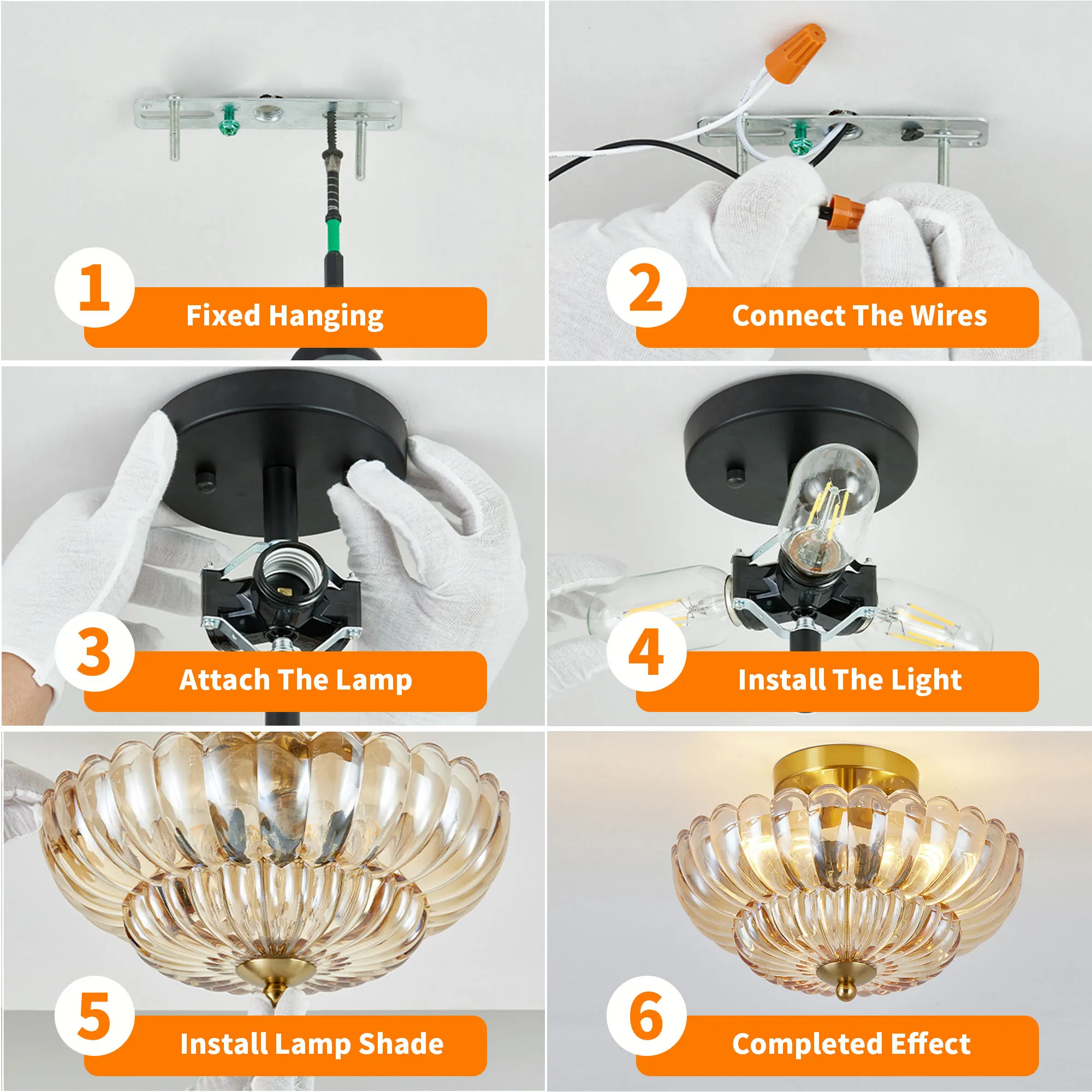 Vintage 3-Light Glass Semi-Flush Mount Ceiling Light, 11.8 in, image 9 of 11