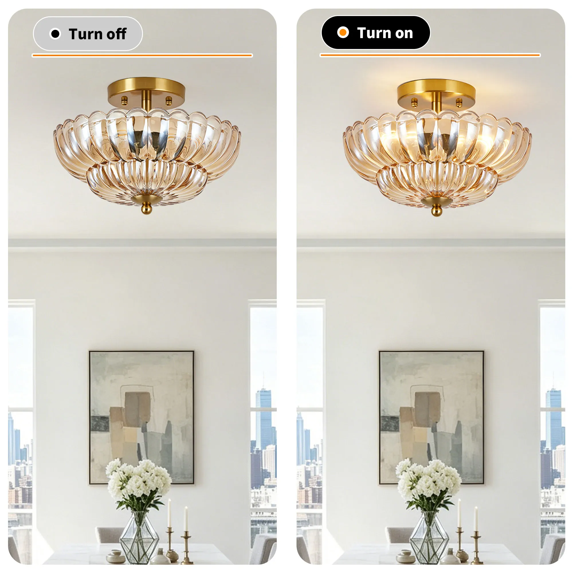 Vintage 3-Light Glass Semi-Flush Mount Ceiling Light, 11.8 in, image 11 of 11