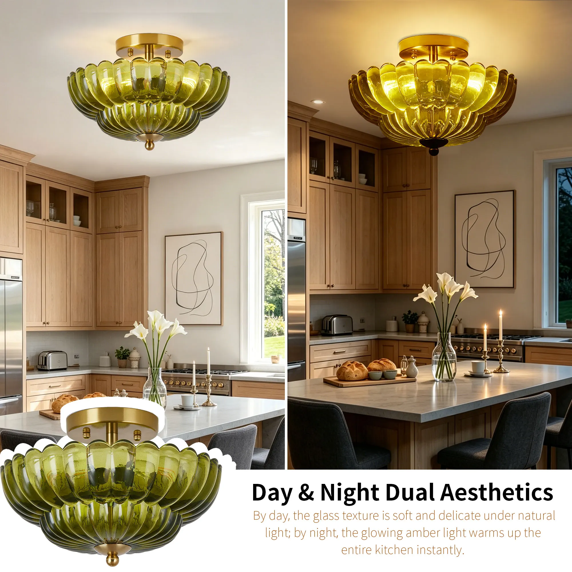 Vintage 3-Light Glass Semi-Flush Mount Ceiling Light, 11.8 in, image 4 of 11