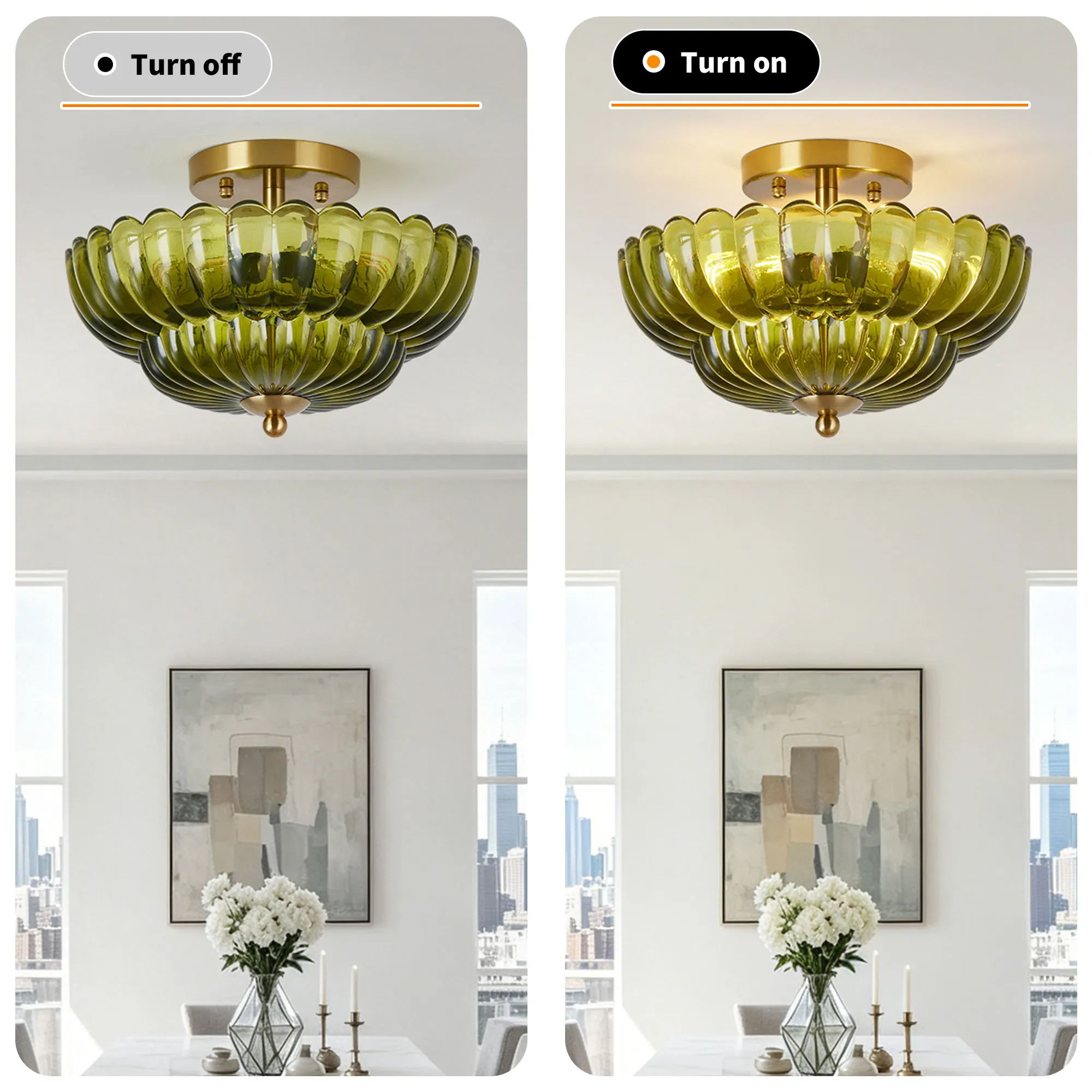 Vintage 3-Light Glass Semi-Flush Mount Ceiling Light, 11.8 in, image 9 of 11