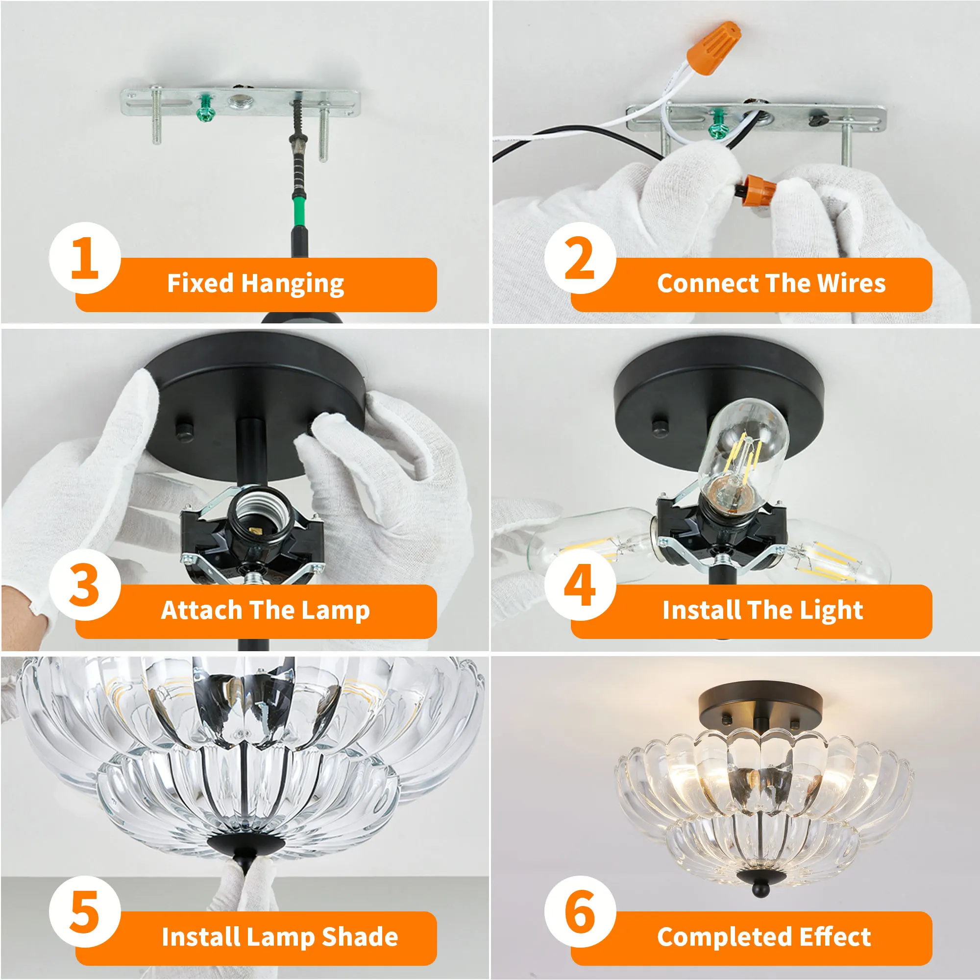 Vintage 3-Light Glass Semi-Flush Mount Ceiling Light, 11.8 in, image 9 of 11