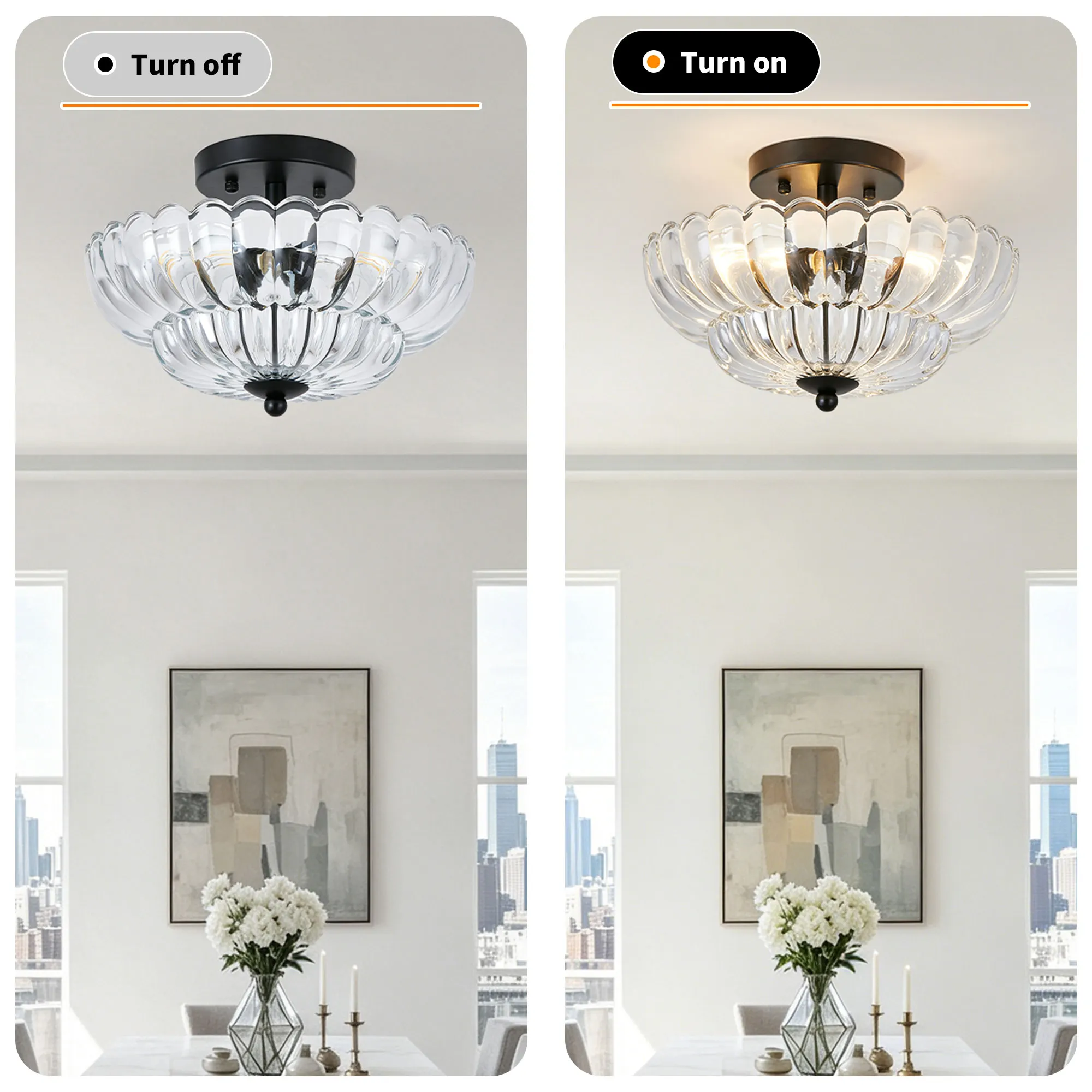Vintage 3-Light Glass Semi-Flush Mount Ceiling Light, 11.8 in, image 11 of 11