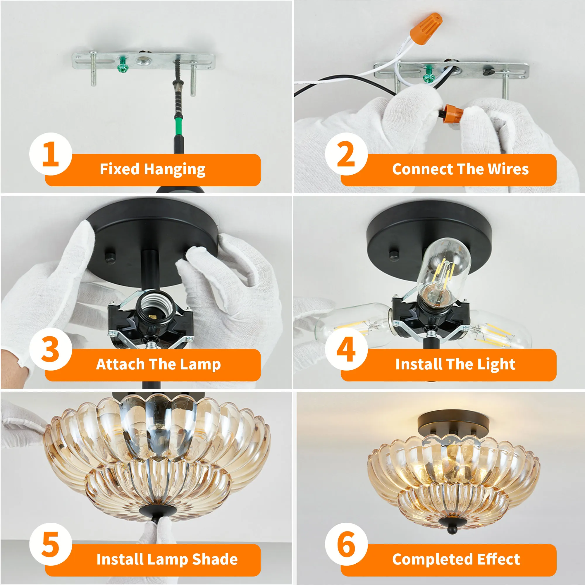 Vintage 3-Light Glass Semi-Flush Mount Ceiling Light, 11.8 in, image 9 of 11