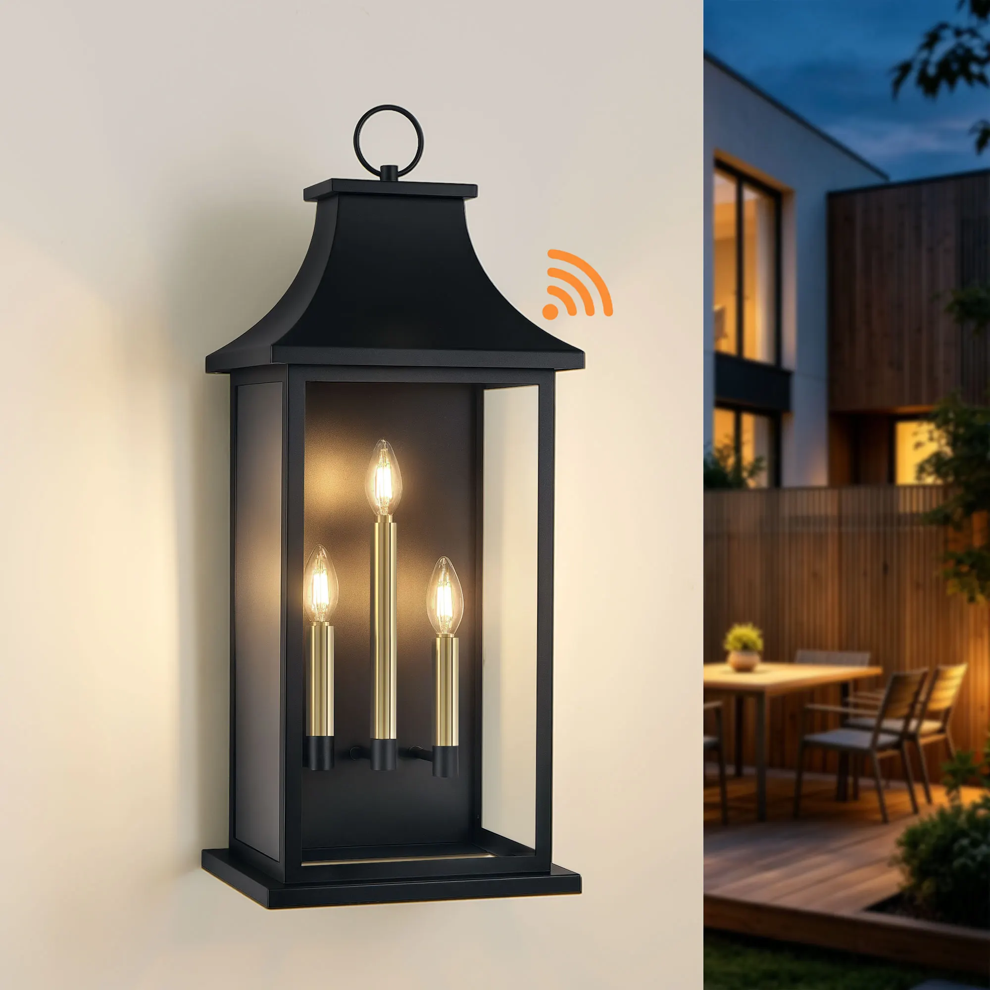 Matte Black 3-Light Clear Glass Outdoor Wall Light, 27.7 in · Dusk-to-Dawn, image 2 of 9
