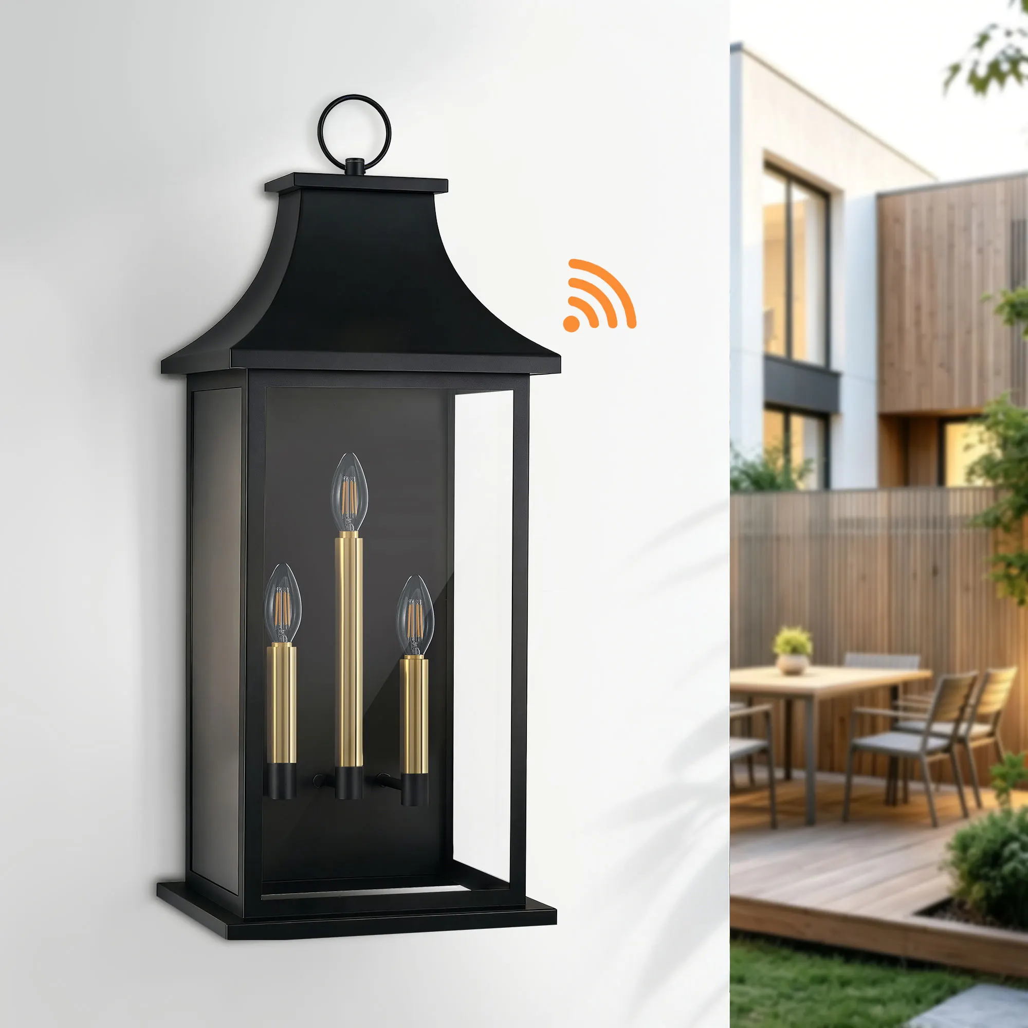 Matte Black 3-Light Clear Glass Outdoor Wall Light, 27.7 in · Dusk-to-Dawn, image 3 of 9