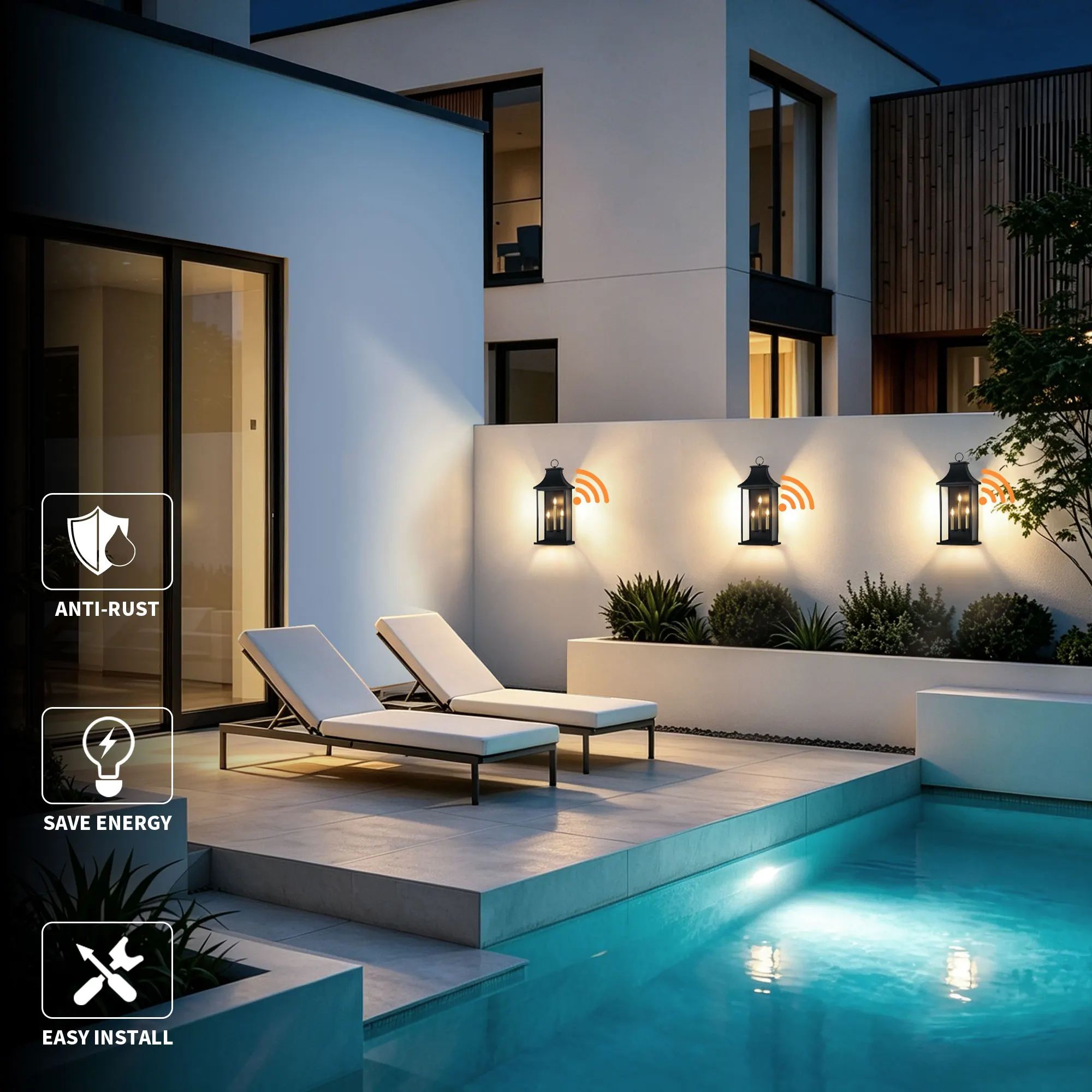 Matte Black 3-Light Clear Glass Outdoor Wall Light, 27.7 in · Dusk-to-Dawn, image 4 of 9