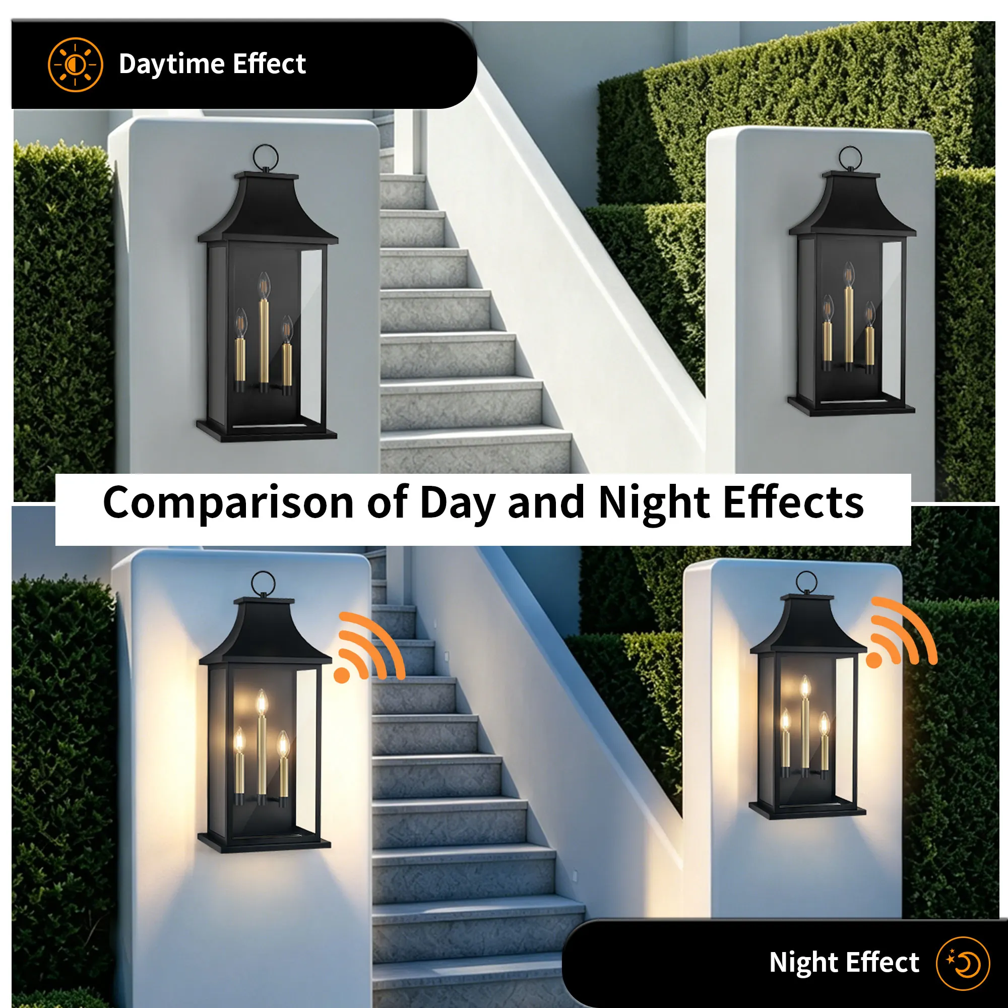 Matte Black 3-Light Clear Glass Outdoor Wall Light, 27.7 in · Dusk-to-Dawn, image 8 of 9