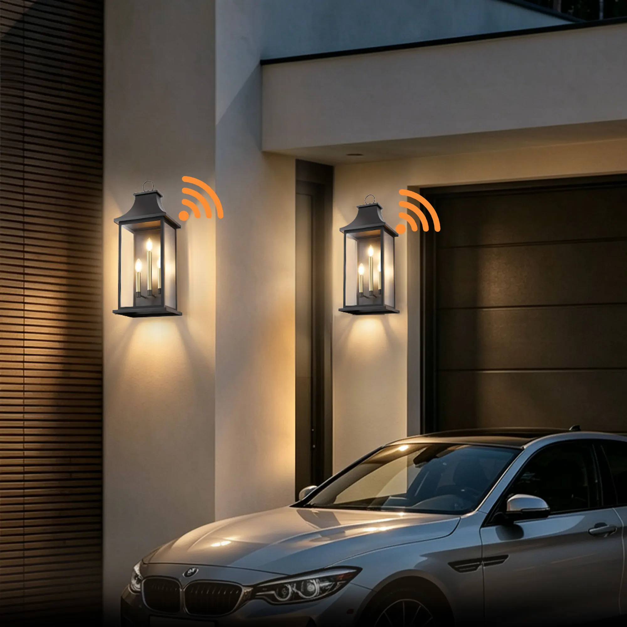 Matte Black 3-Light Clear Glass Outdoor Wall Light, 27.7 in · Dusk-to-Dawn
