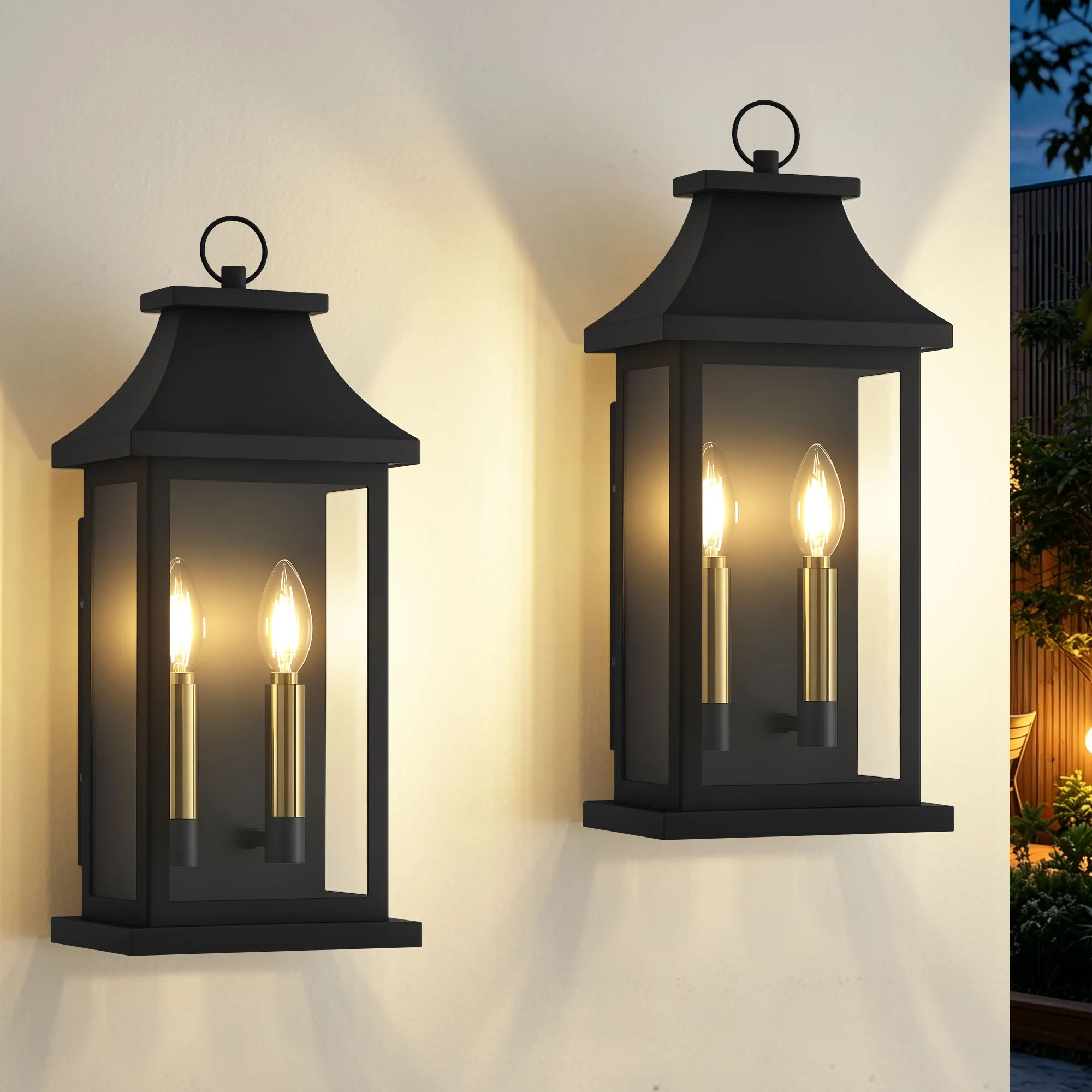 Matte Black 2-Light Clear Glass Outdoor Wall Light, 21.49 in (2-Pack), image 2 of 10