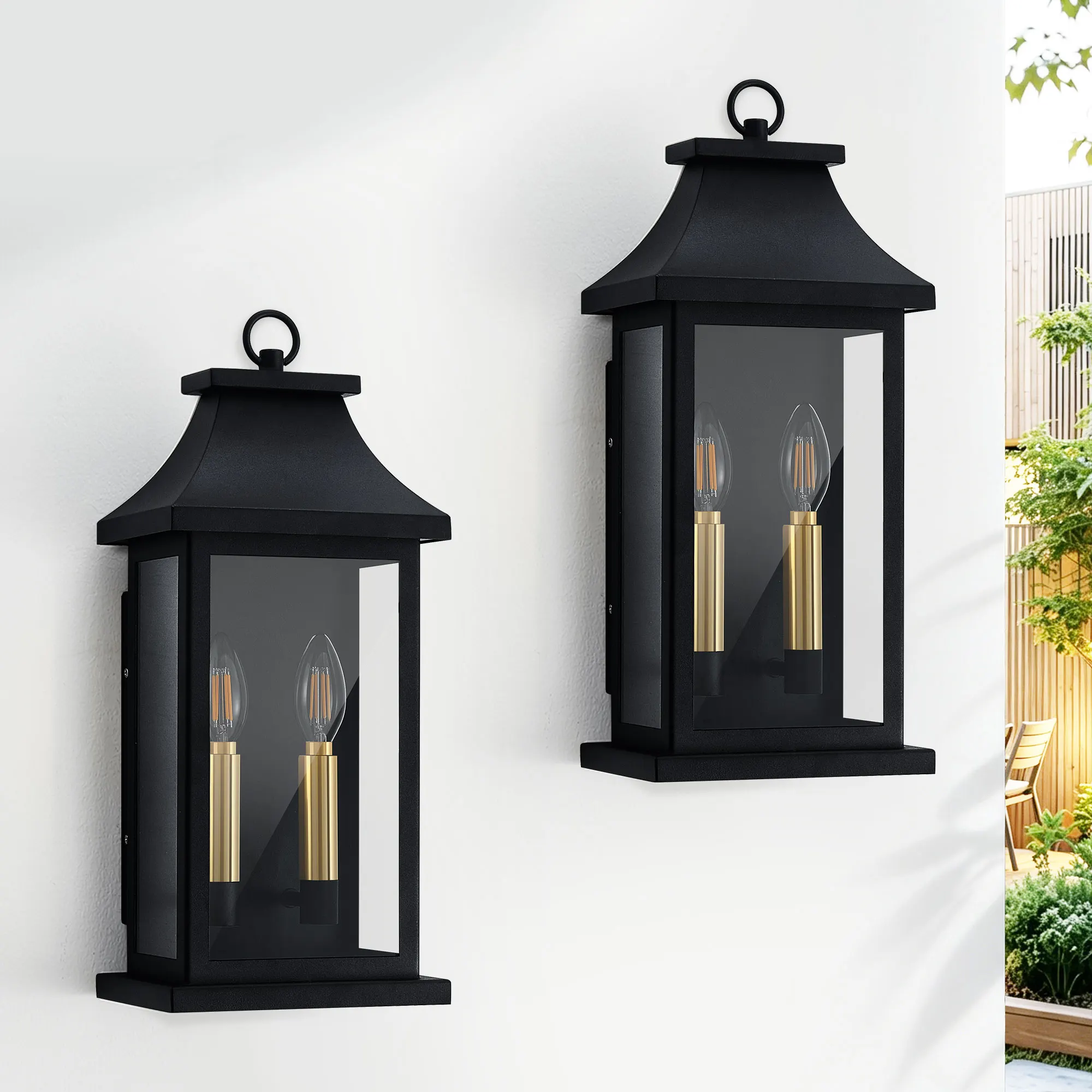 Matte Black 2-Light Clear Glass Outdoor Wall Light, 21.49 in (2-Pack), image 3 of 10
