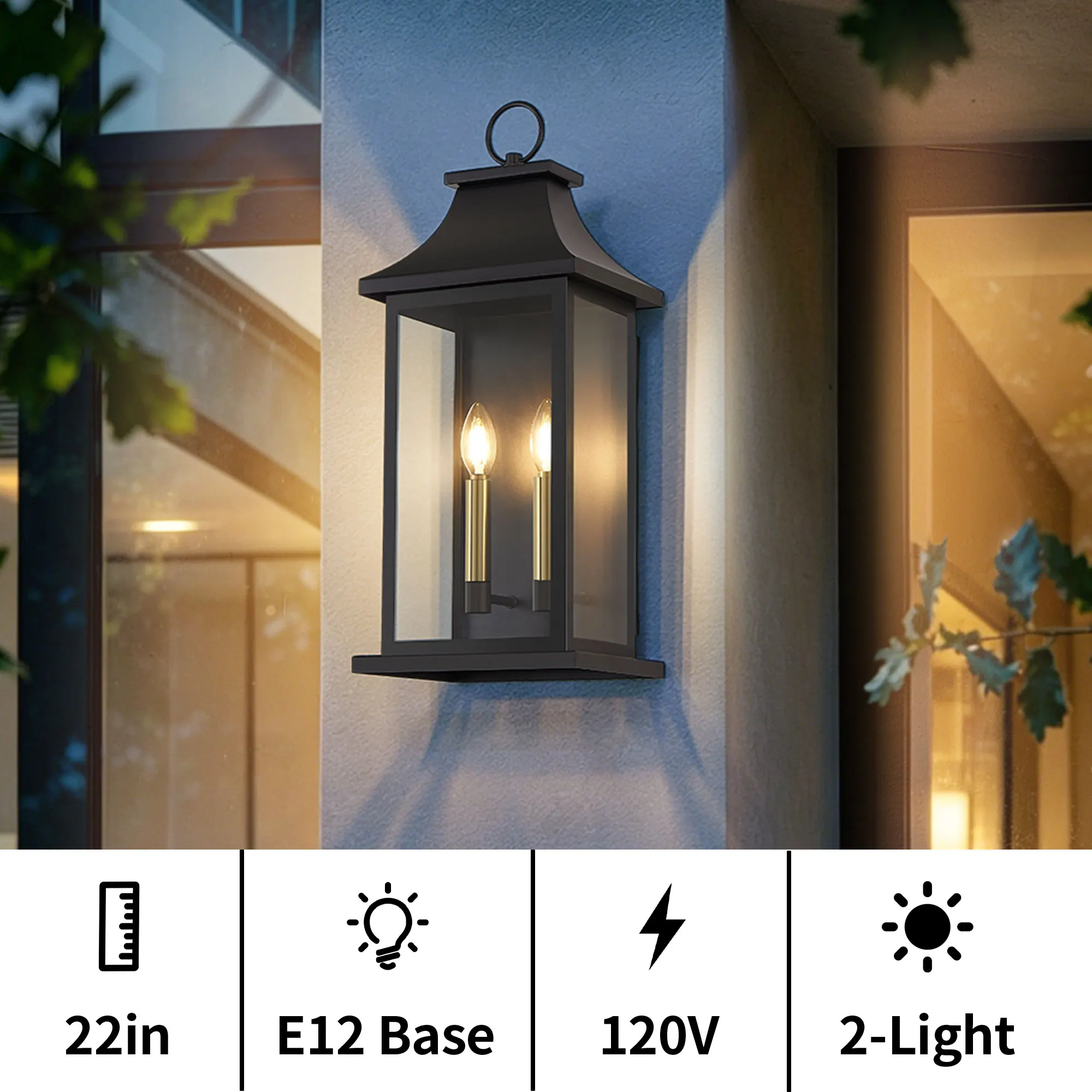Matte Black 2-Light Clear Glass Outdoor Wall Light, 21.49 in (2-Pack), image 5 of 10