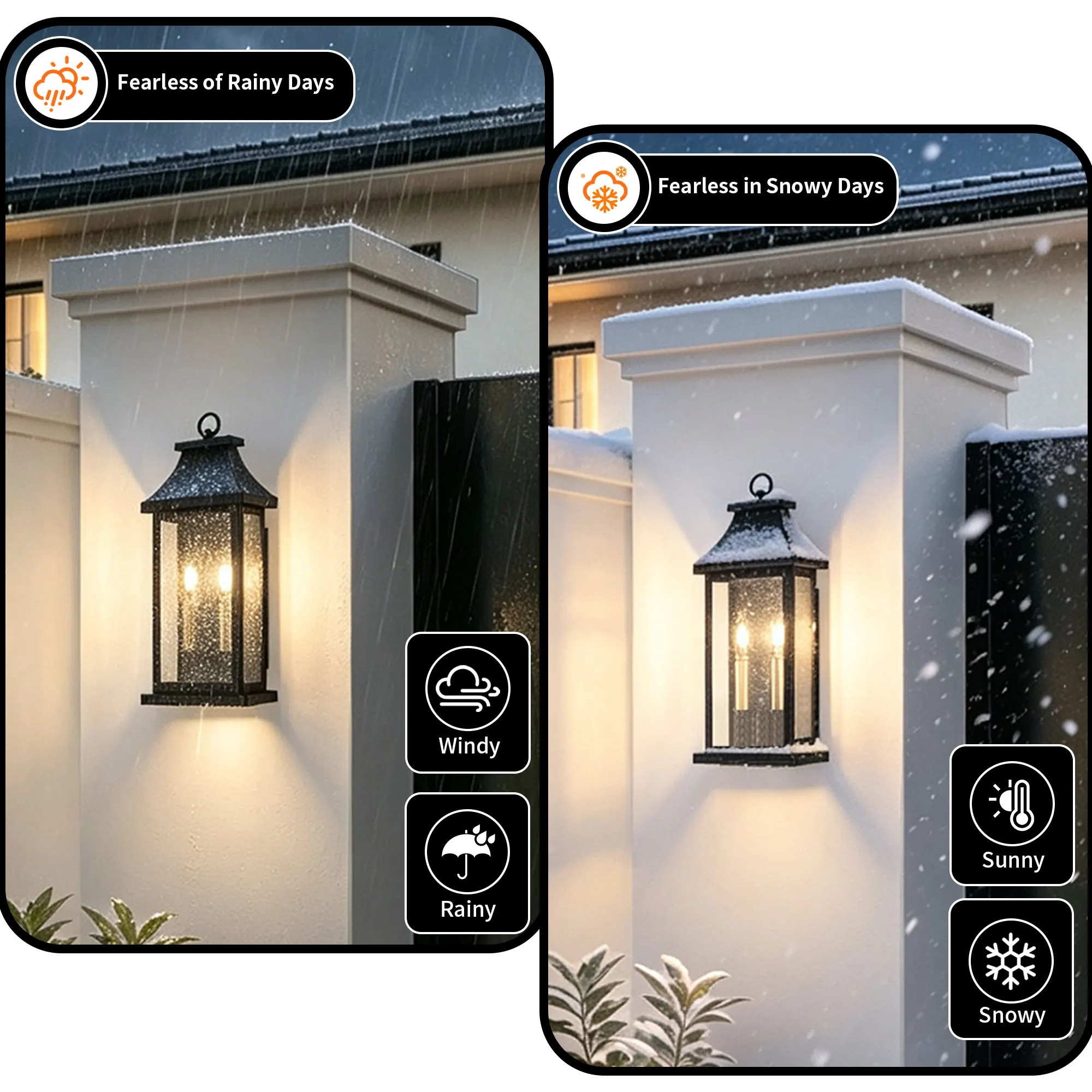 Matte Black 2-Light Clear Glass Outdoor Wall Light, 21.49 in (2-Pack), image 8 of 10