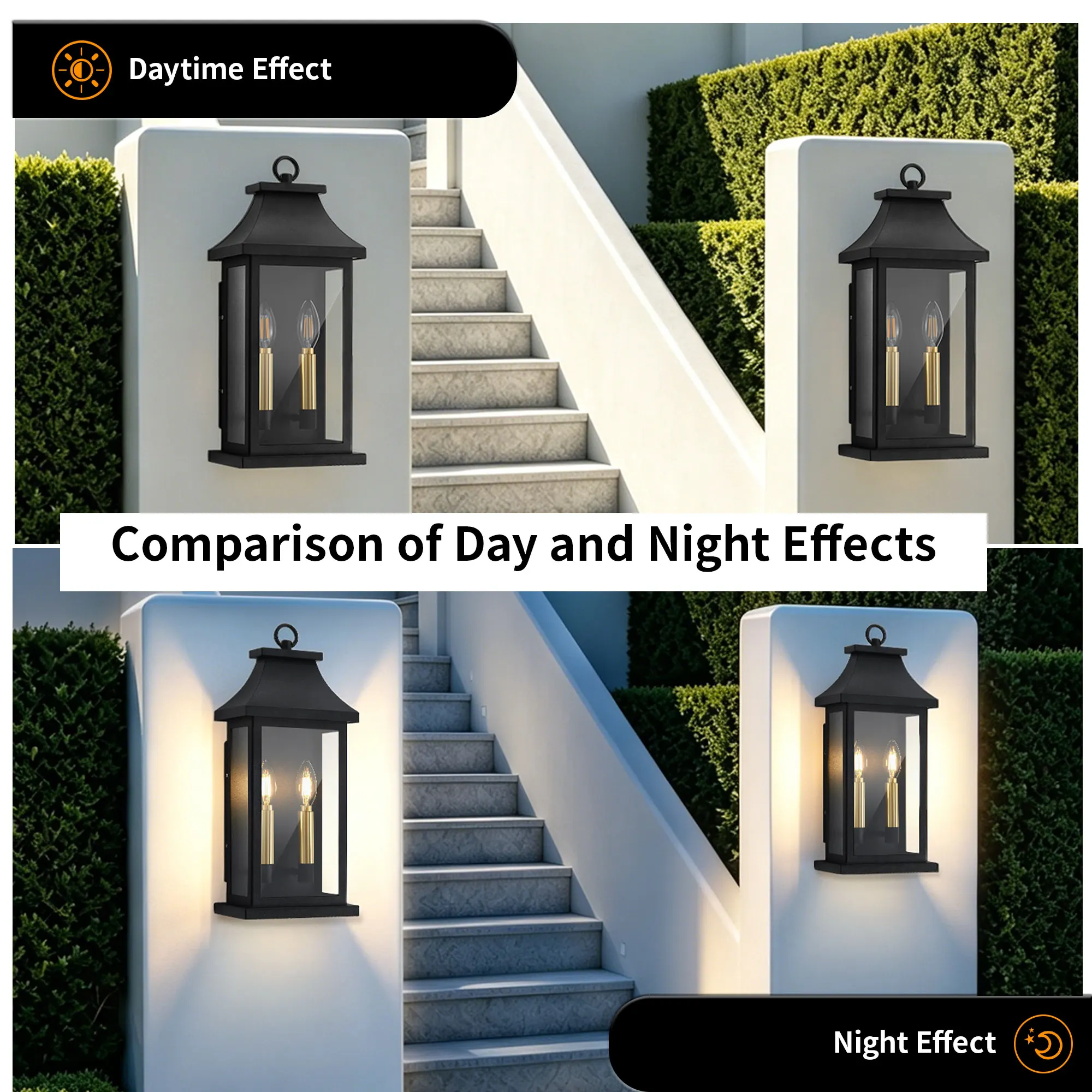 Matte Black 2-Light Clear Glass Outdoor Wall Light, 21.49 in (2-Pack), image 9 of 10