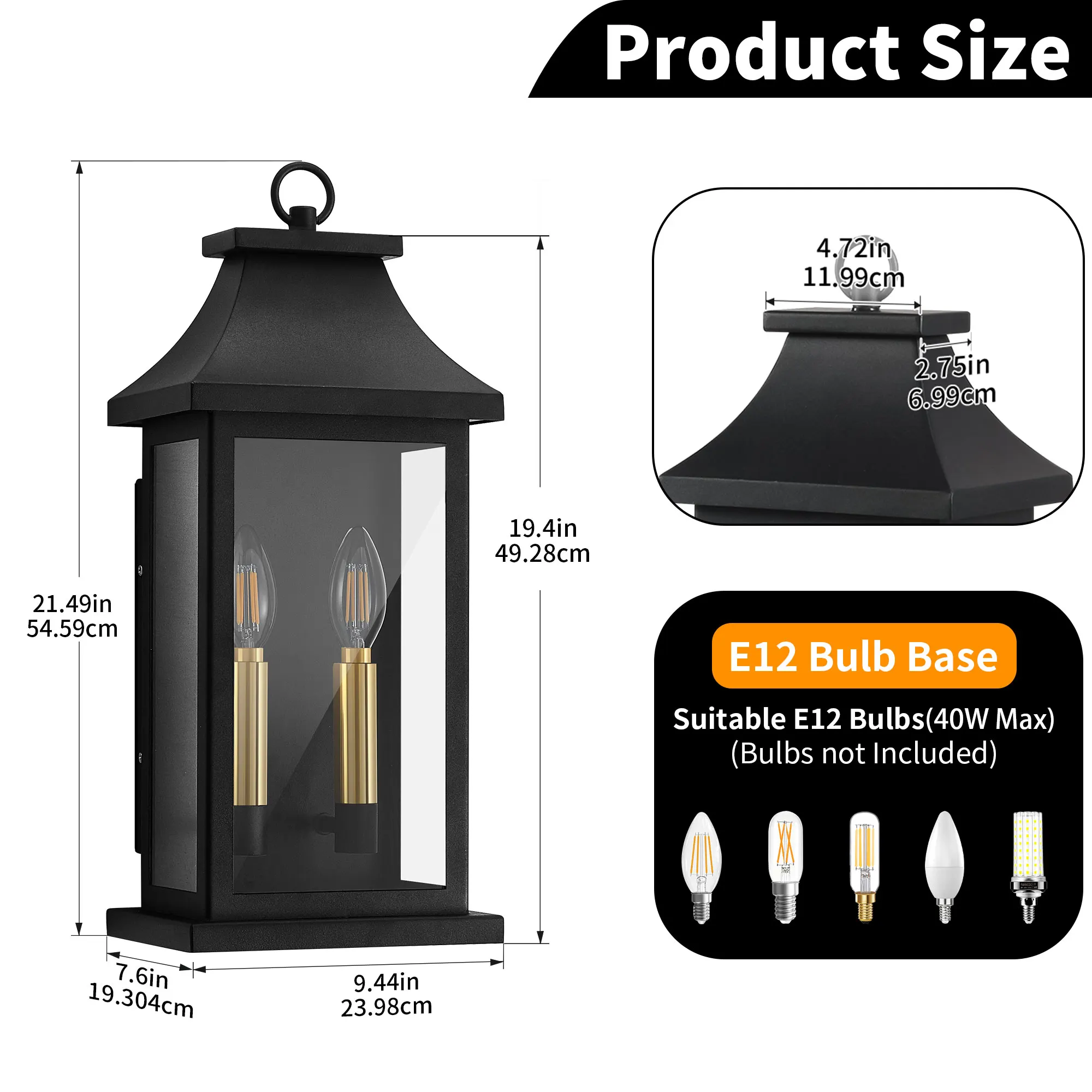 Matte Black 2-Light Clear Glass Outdoor Wall Light, 21.49 in (2-Pack), image 7 of 10