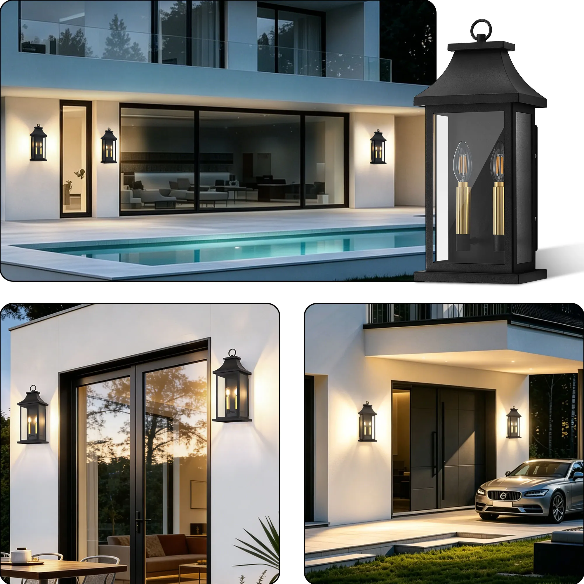Matte Black 2-Light Clear Glass Outdoor Wall Light, 21.49 in (2-Pack), image 10 of 10