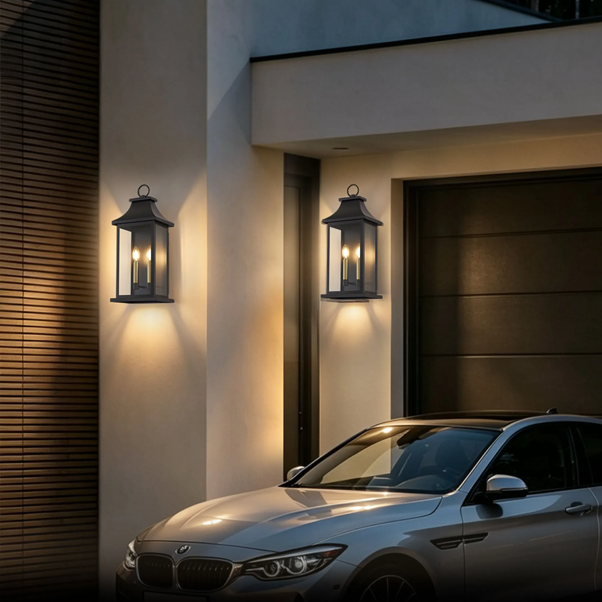 Matte Black 2-Light Clear Glass Outdoor Wall Light, 21.49 in (2-Pack)