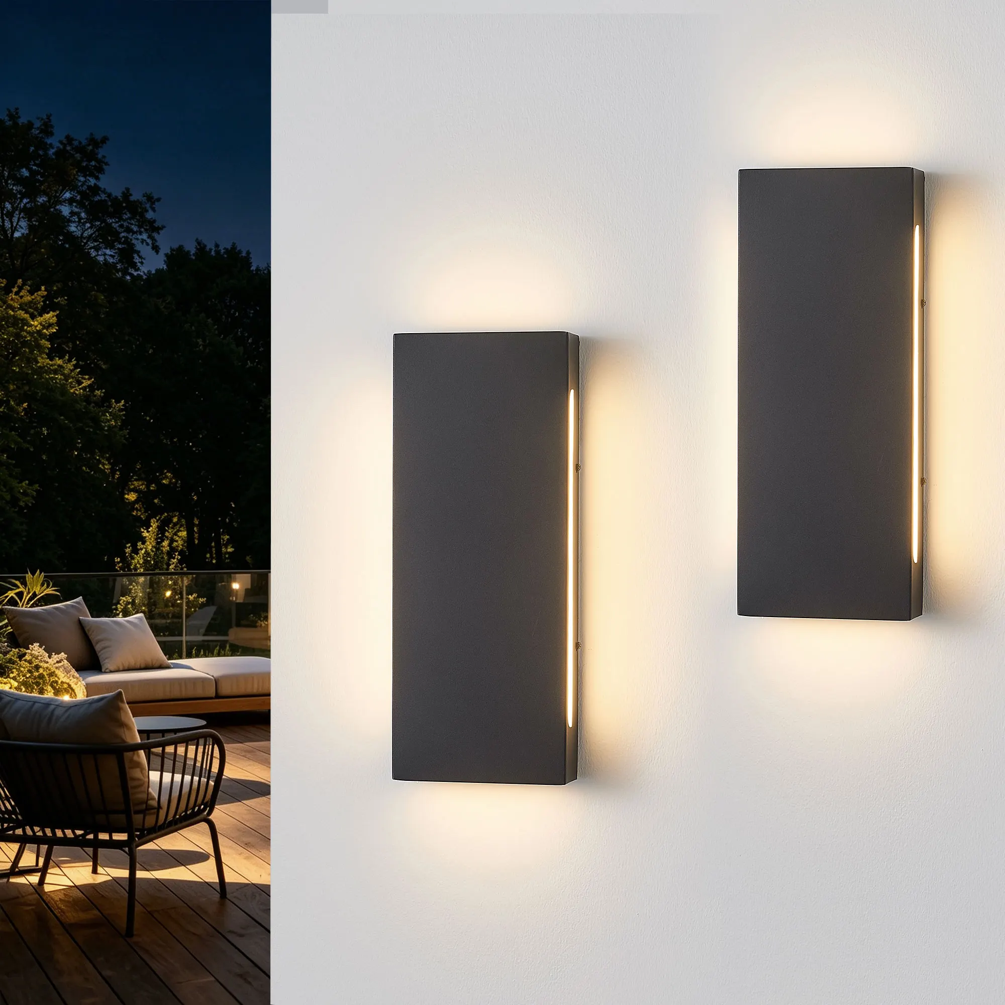 Black 4-Light Outdoor Wall Light, 15.7 in · Integrated LED (2-Pack)