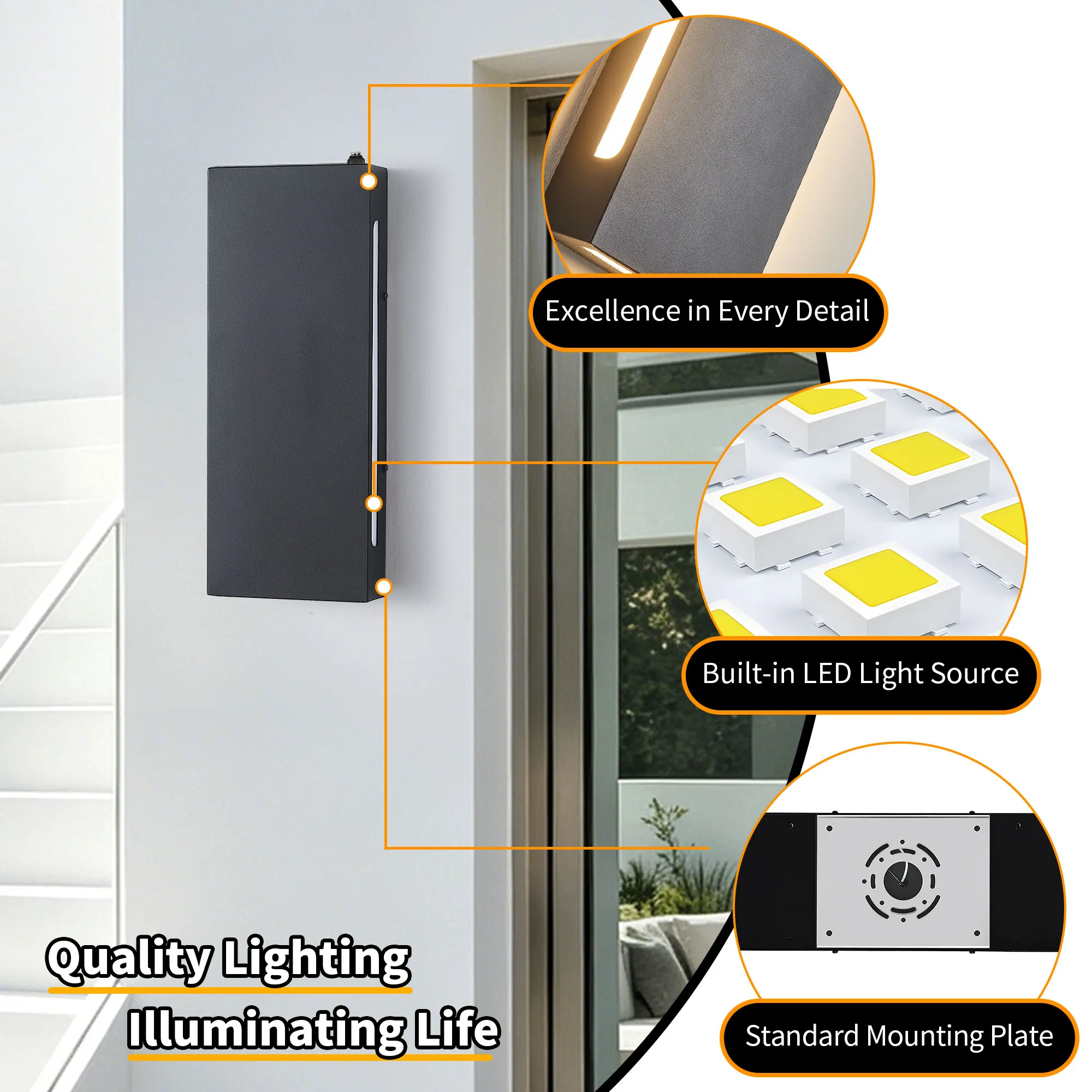 Black 4-Light Outdoor Wall Light, 15.7 in · Dusk-to-Dawn (2-Pack), image 3 of 10