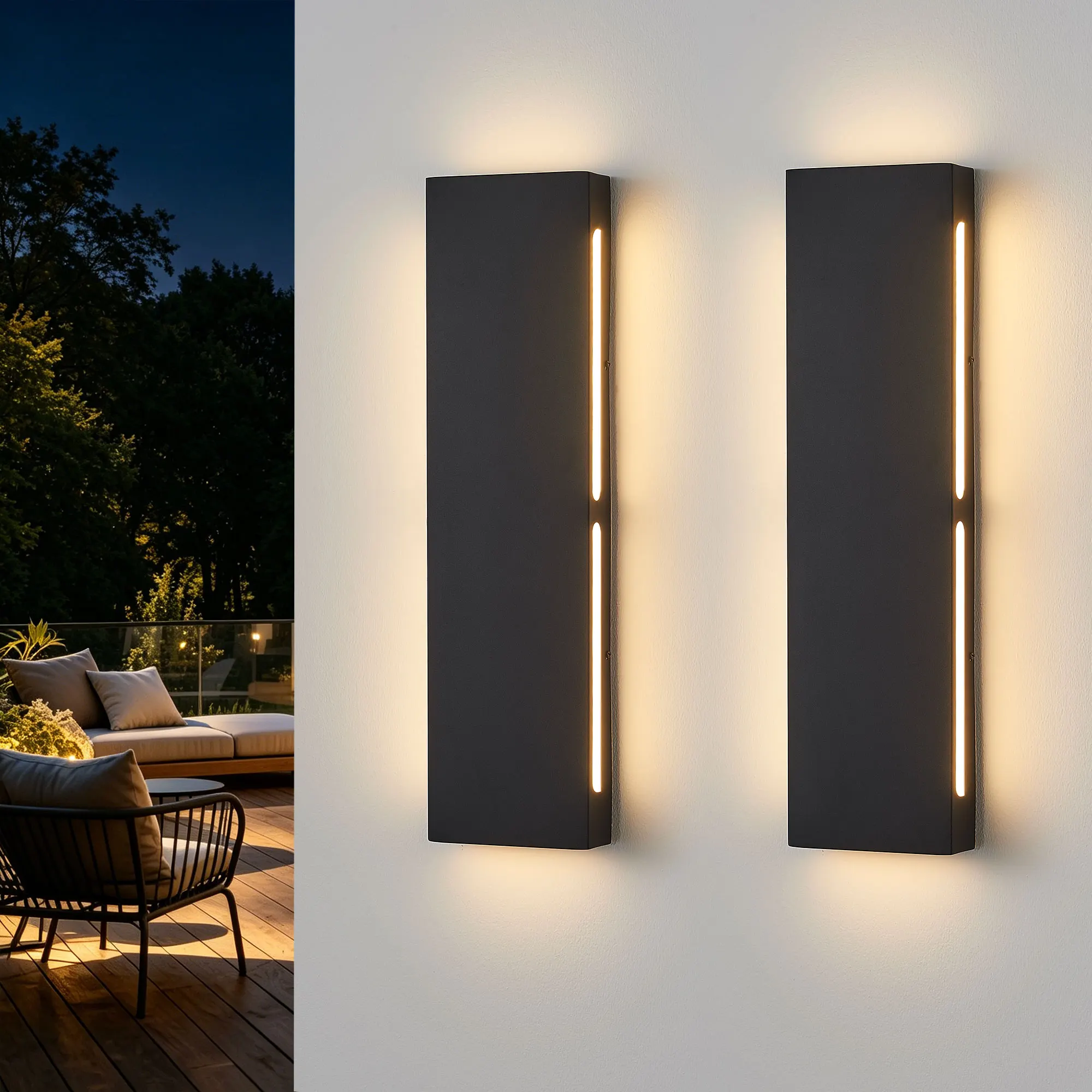 Black 6-Light Outdoor Wall Light, 23.6 in · Integrated LED (2-Pack)